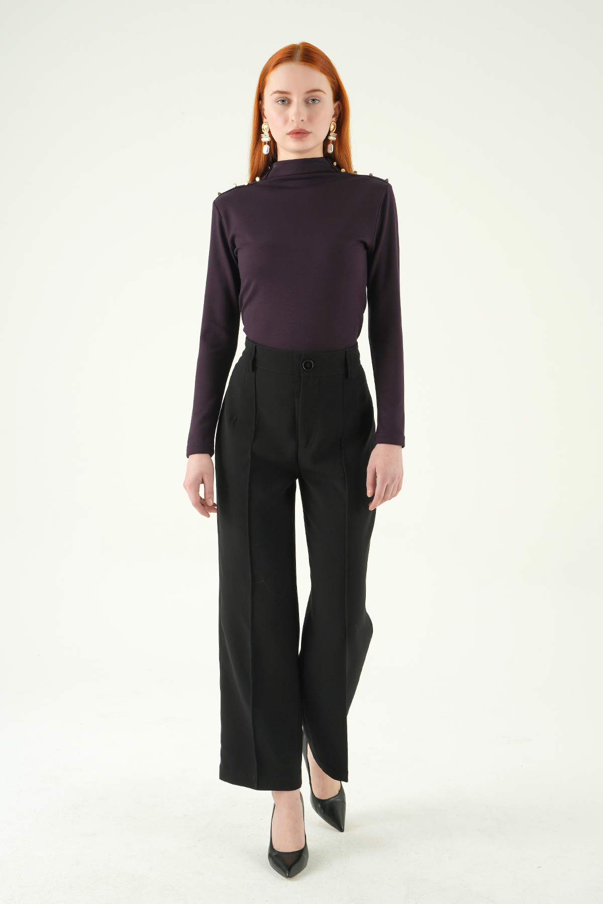 Mürdüm Omuz Düğmeli Bluz 8312A - 3