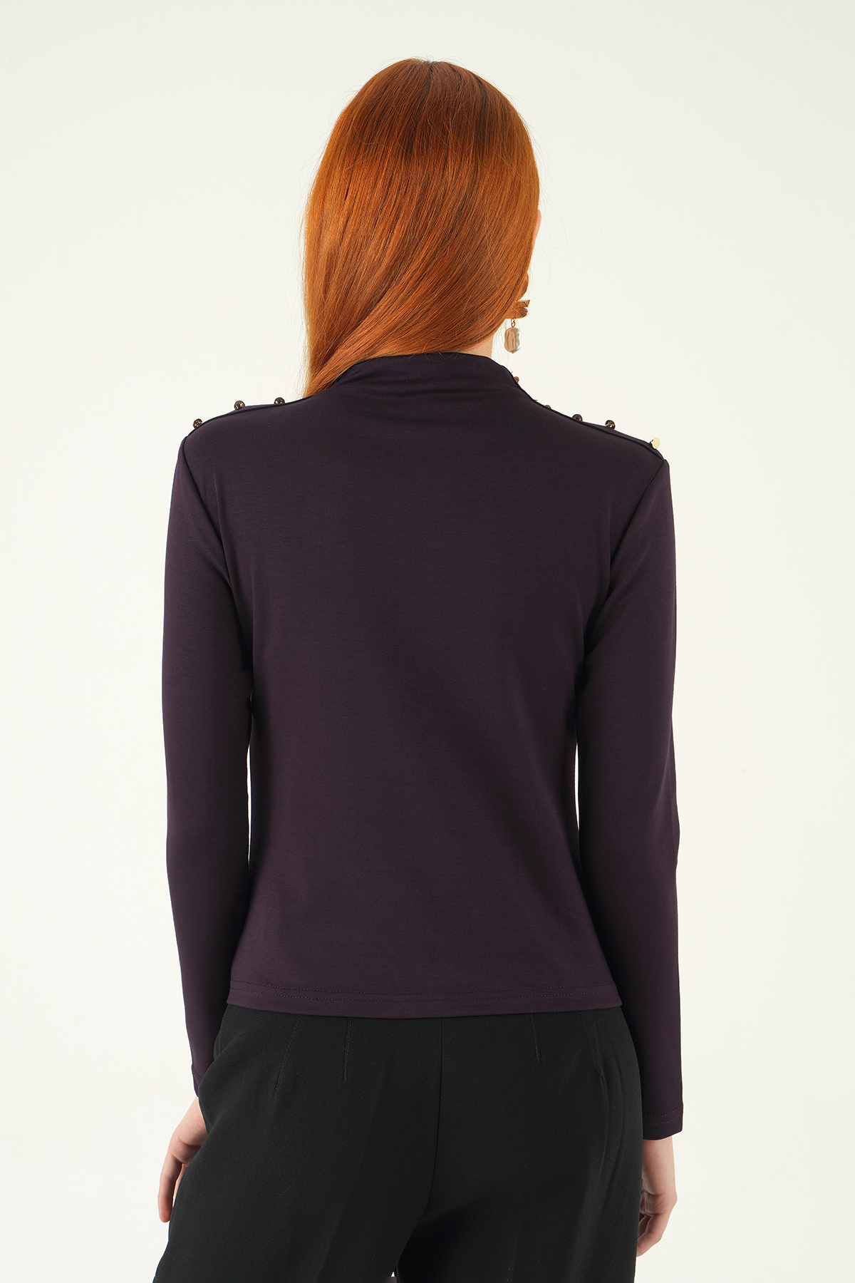 Mürdüm Omuz Düğmeli Bluz 8312A - 5