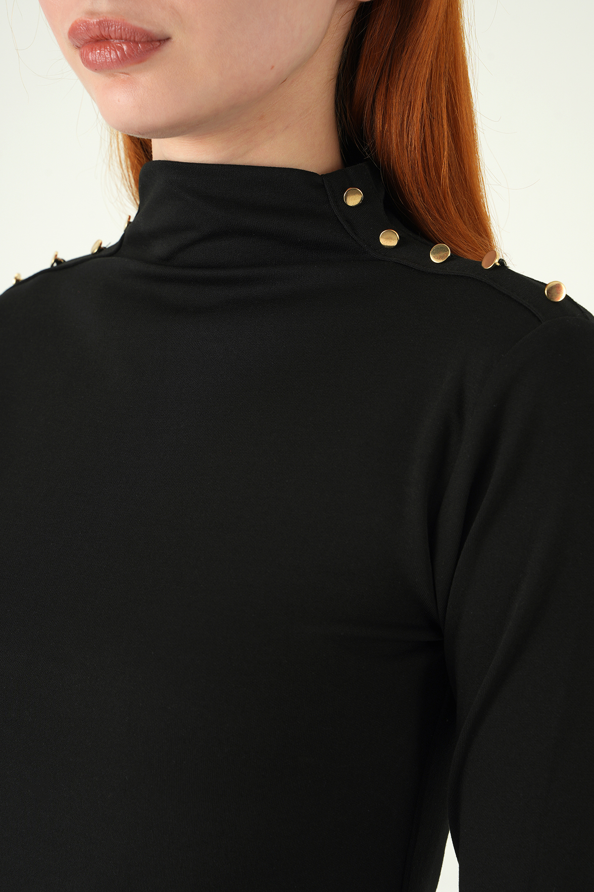 Siyah Omuz Düğmeli Bluz 8312A - 4