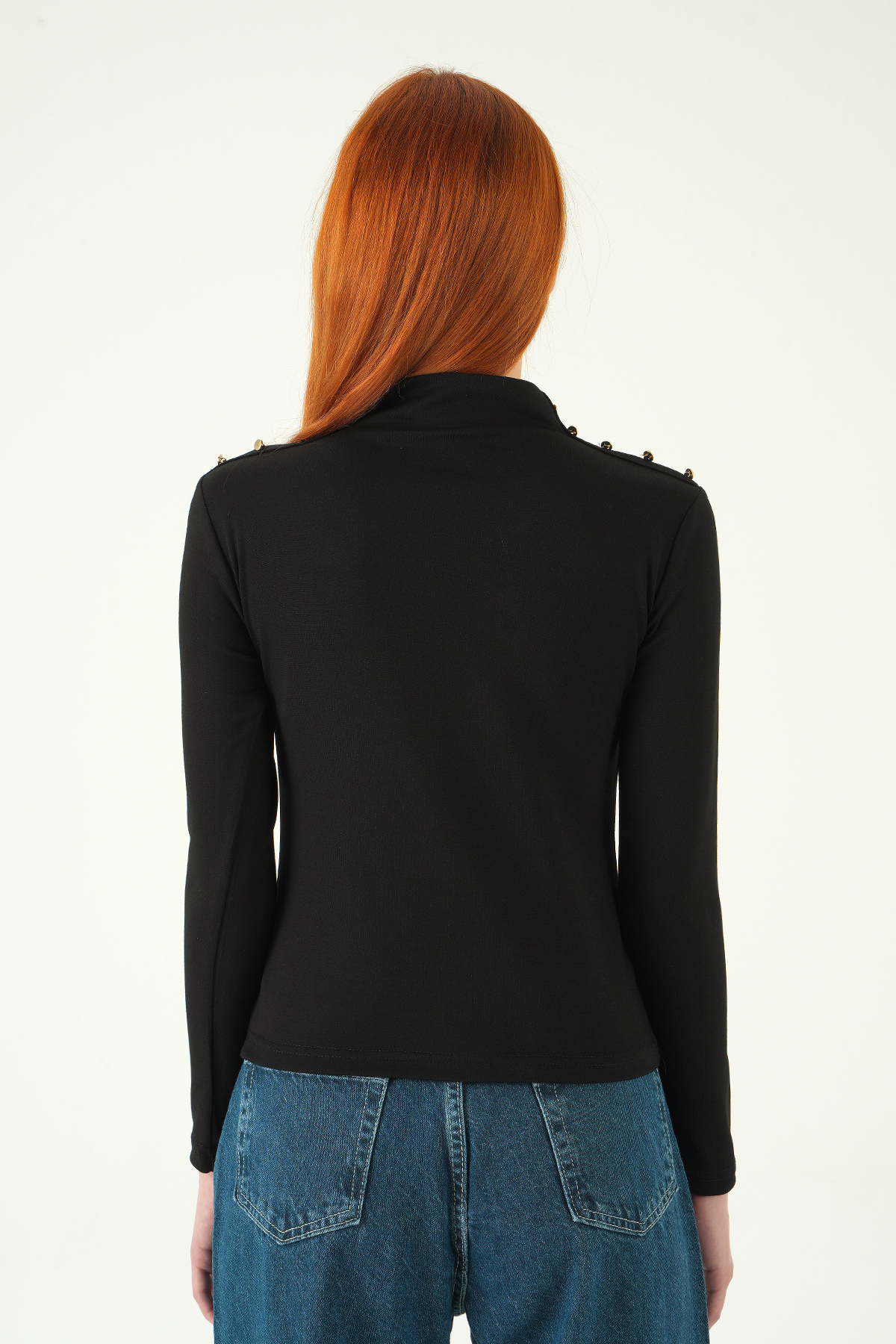 Siyah Omuz Düğmeli Bluz 8312A - 5