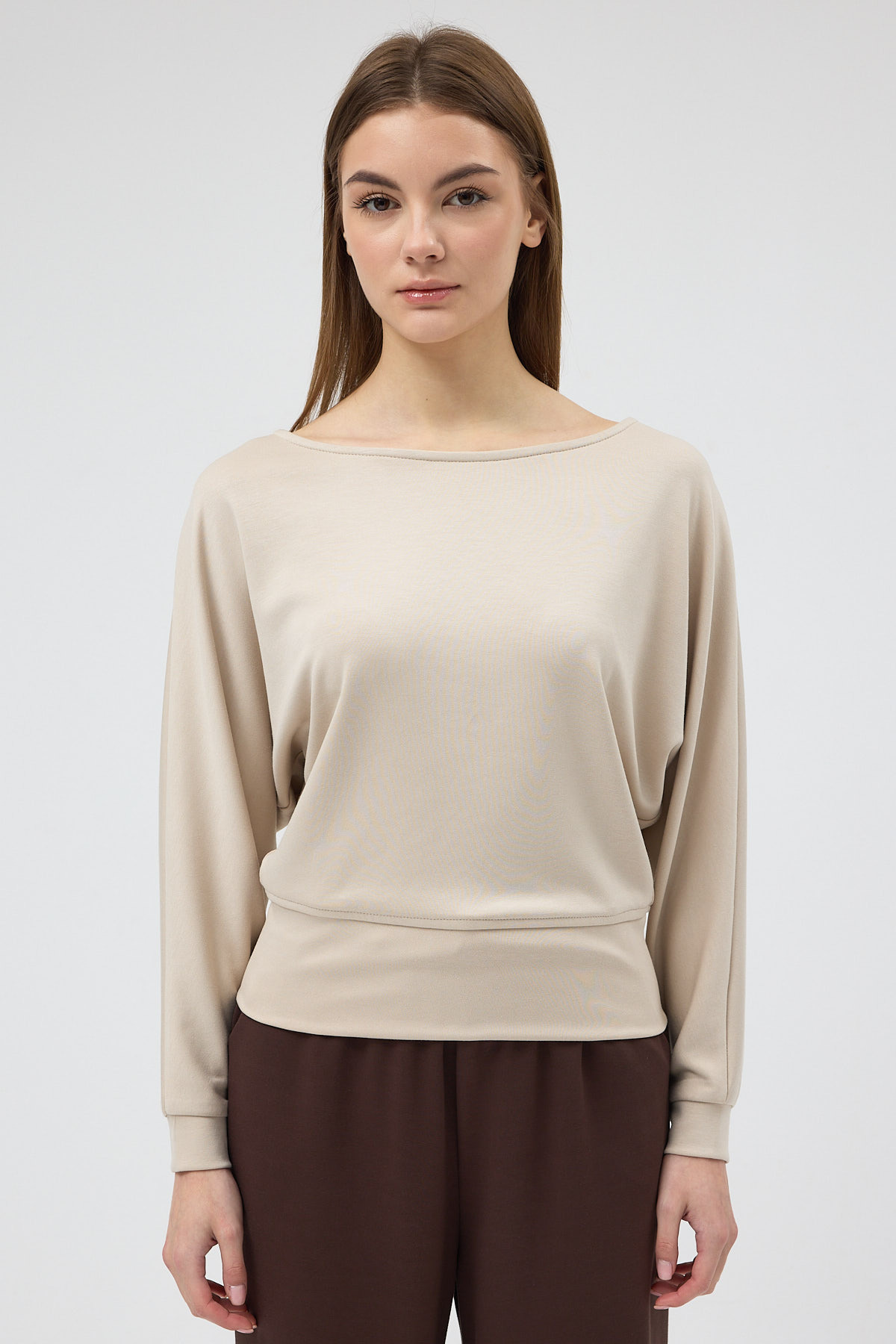 Bej Kayık Yaka Yarasa Kol Büzgülü Bluz 8316A - RAYS