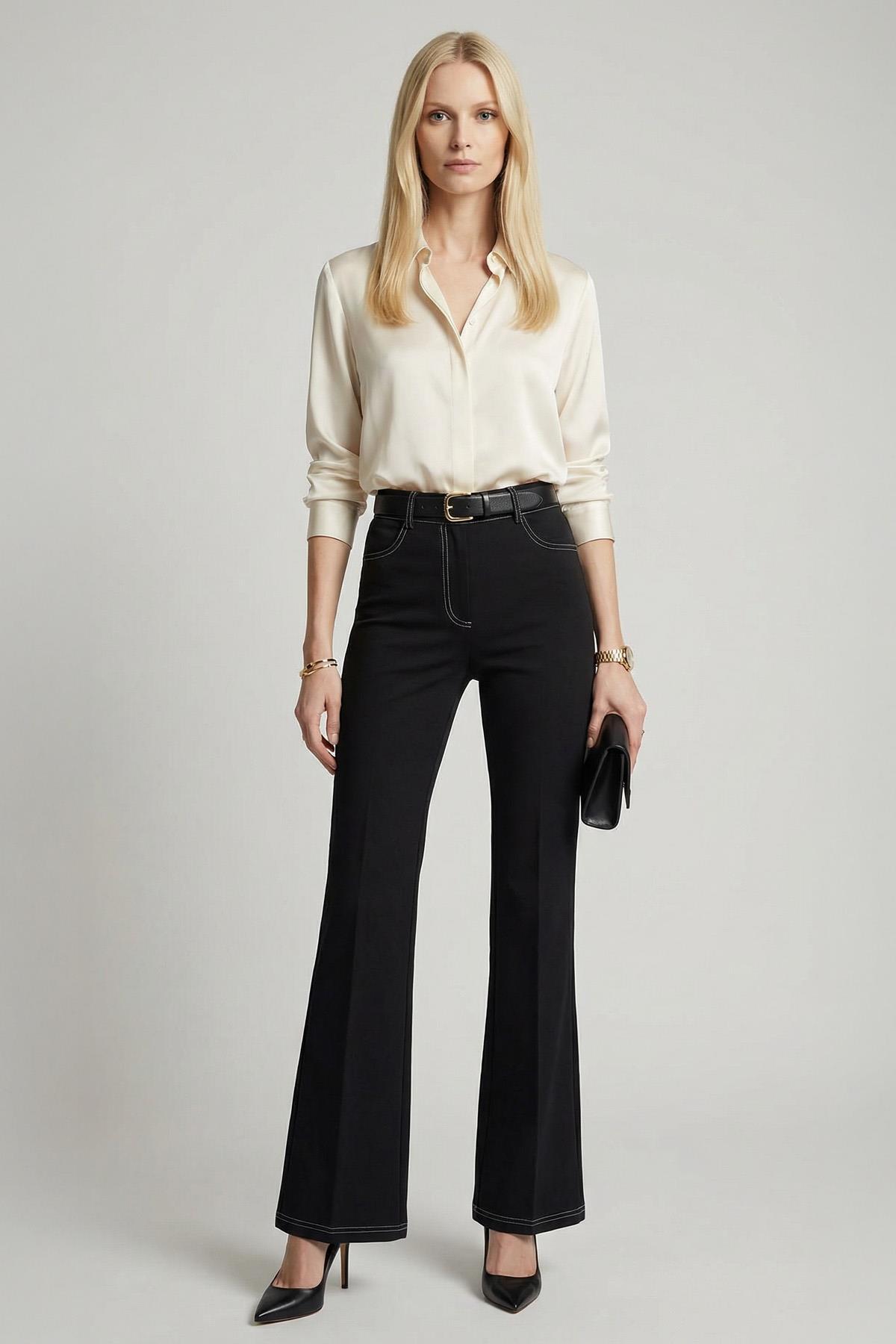 8320A İspanyol Paça Şeritli Pantolon Siyah - RAYS