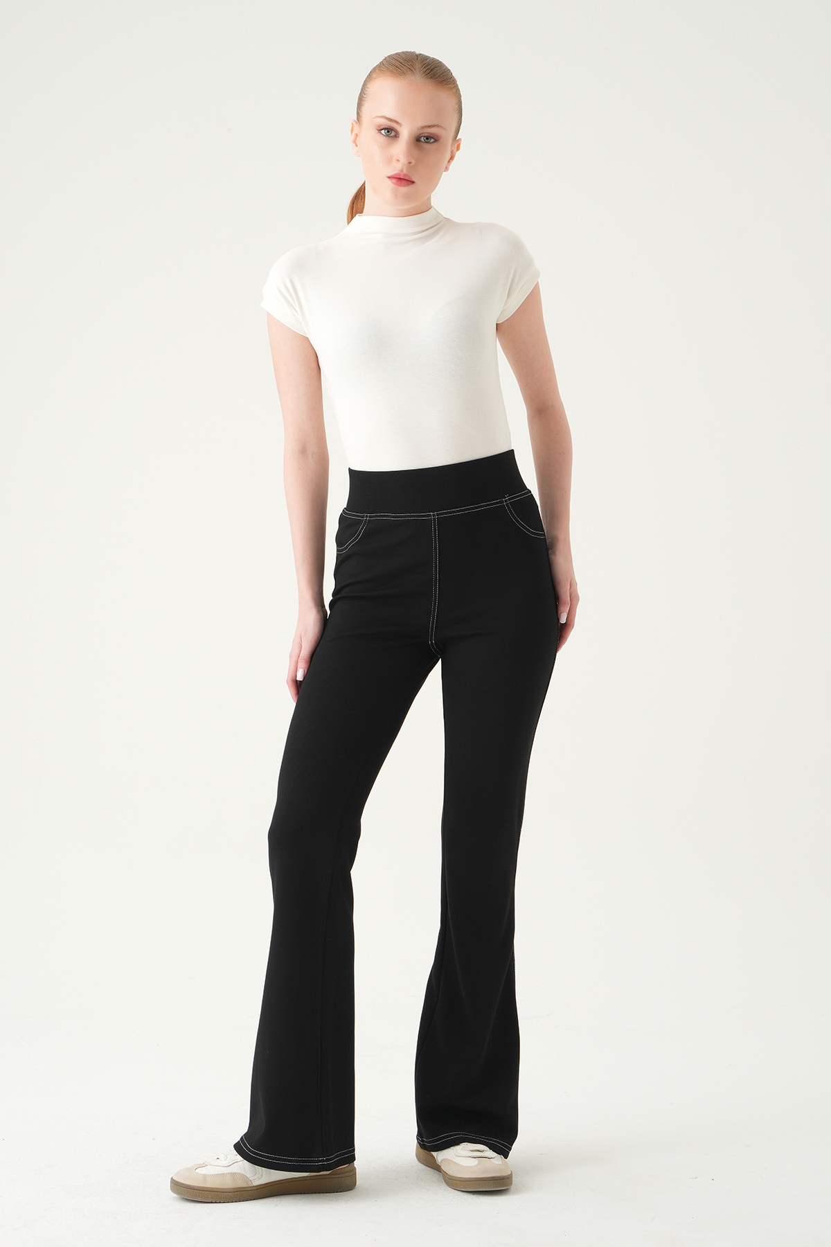 Siyah İspanyol Paça Şeritli Pantolon 8320A - 2