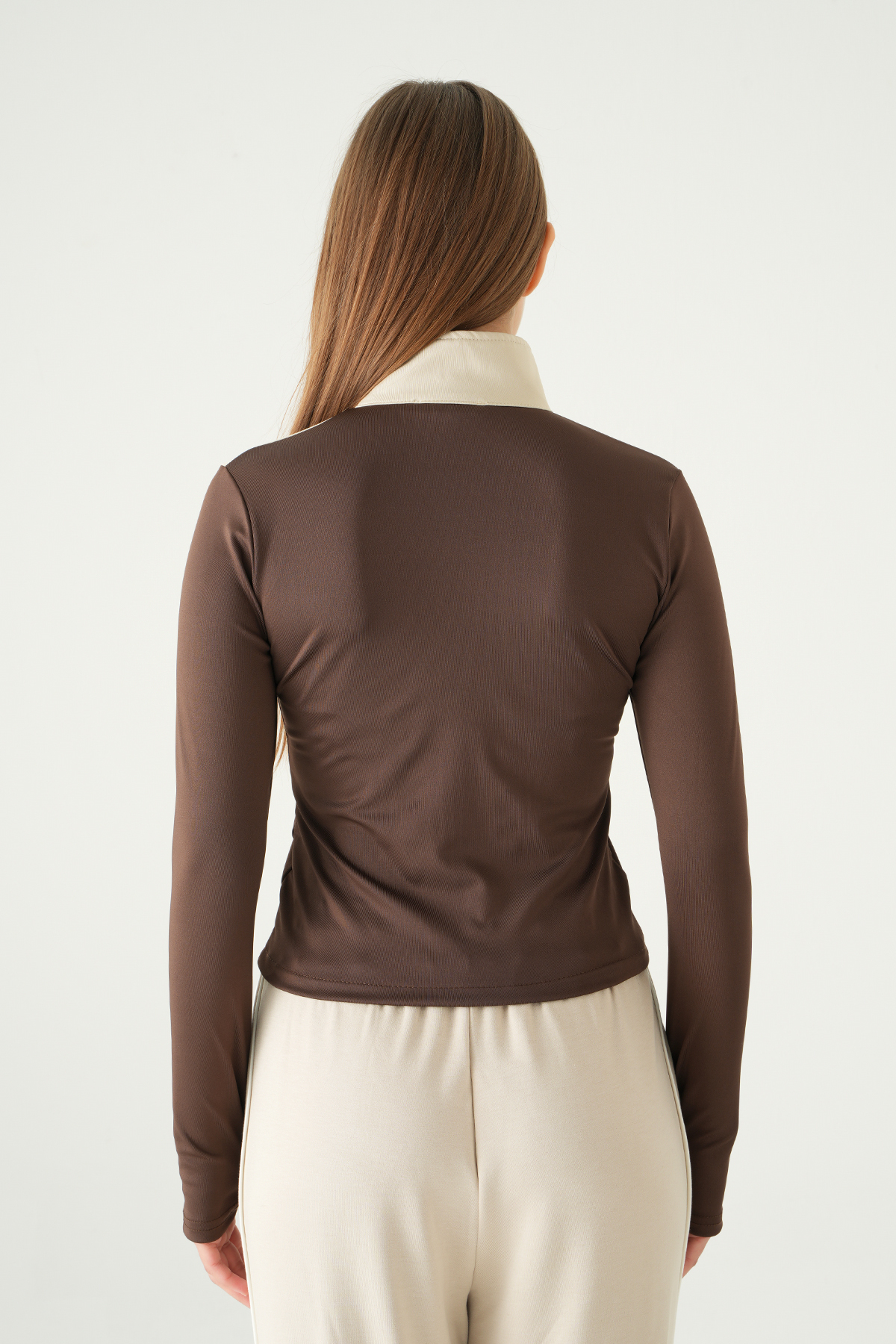 Ön Şeritli Fermuarlı Sweat 8325A Kahve - 5
