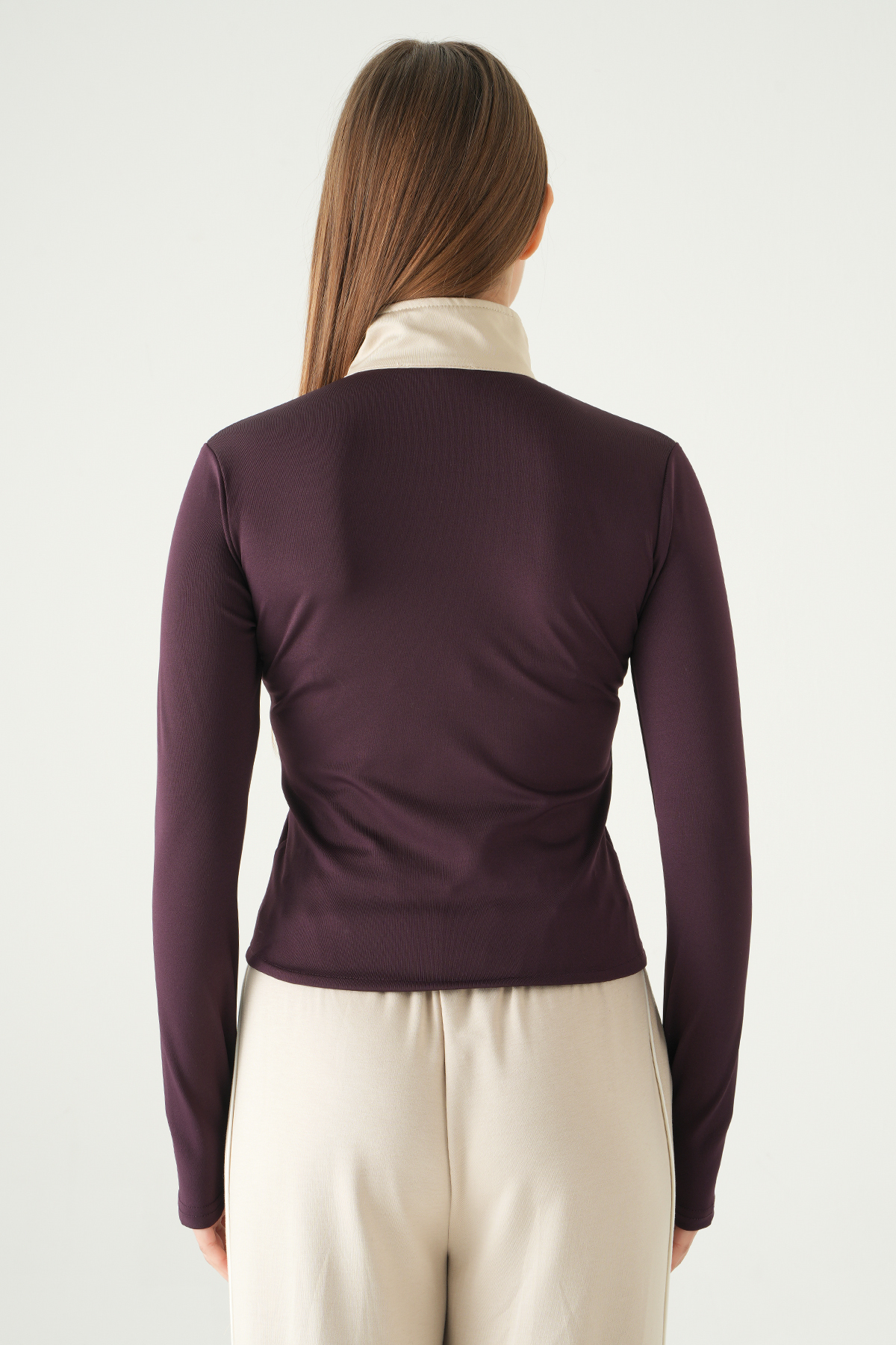 Ön Şeritli Fermuarlı Sweat 8325A Mürdüm - 5