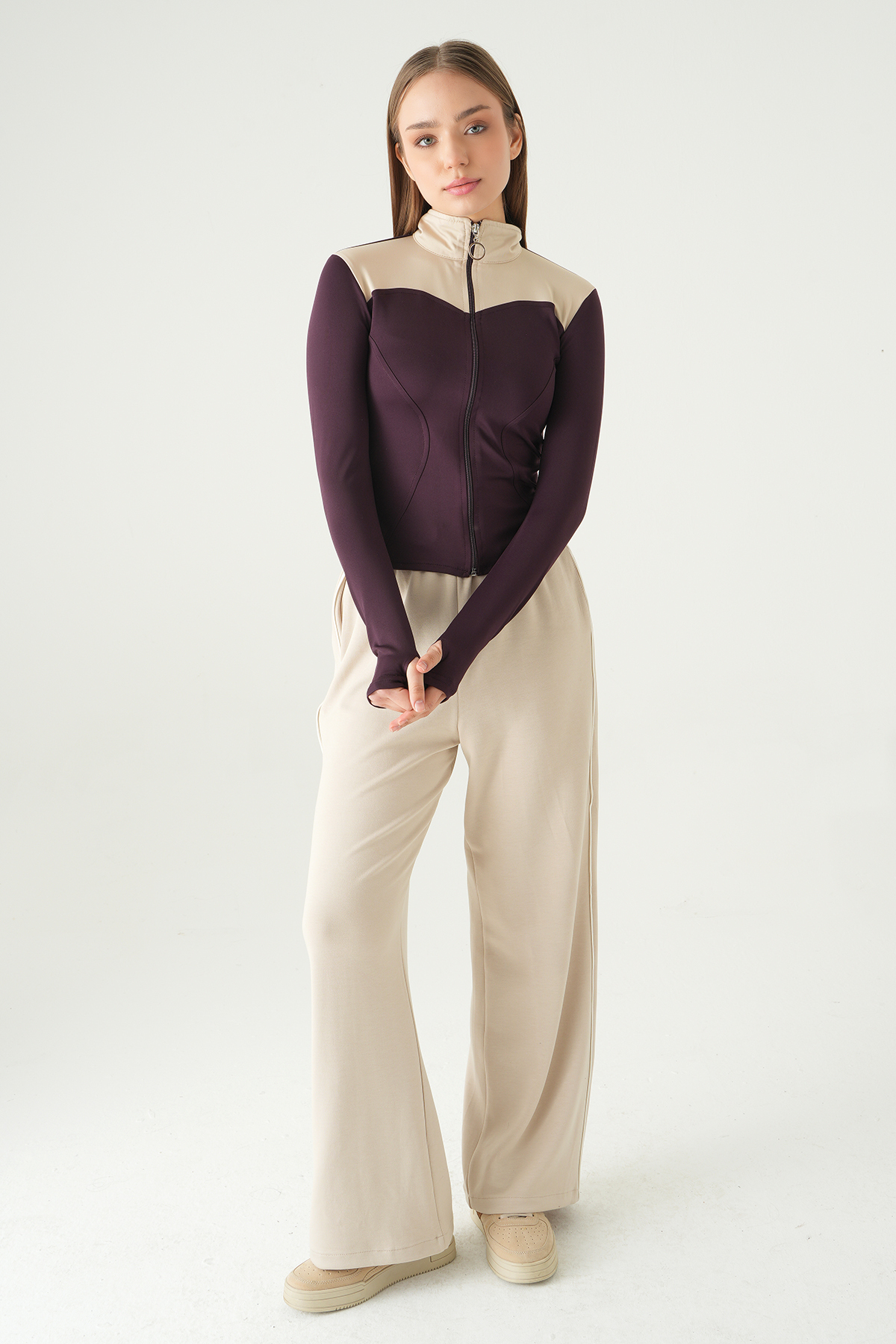 Mürdüm Ön Şeritli Fermuarlı Sweat 8325A - 3