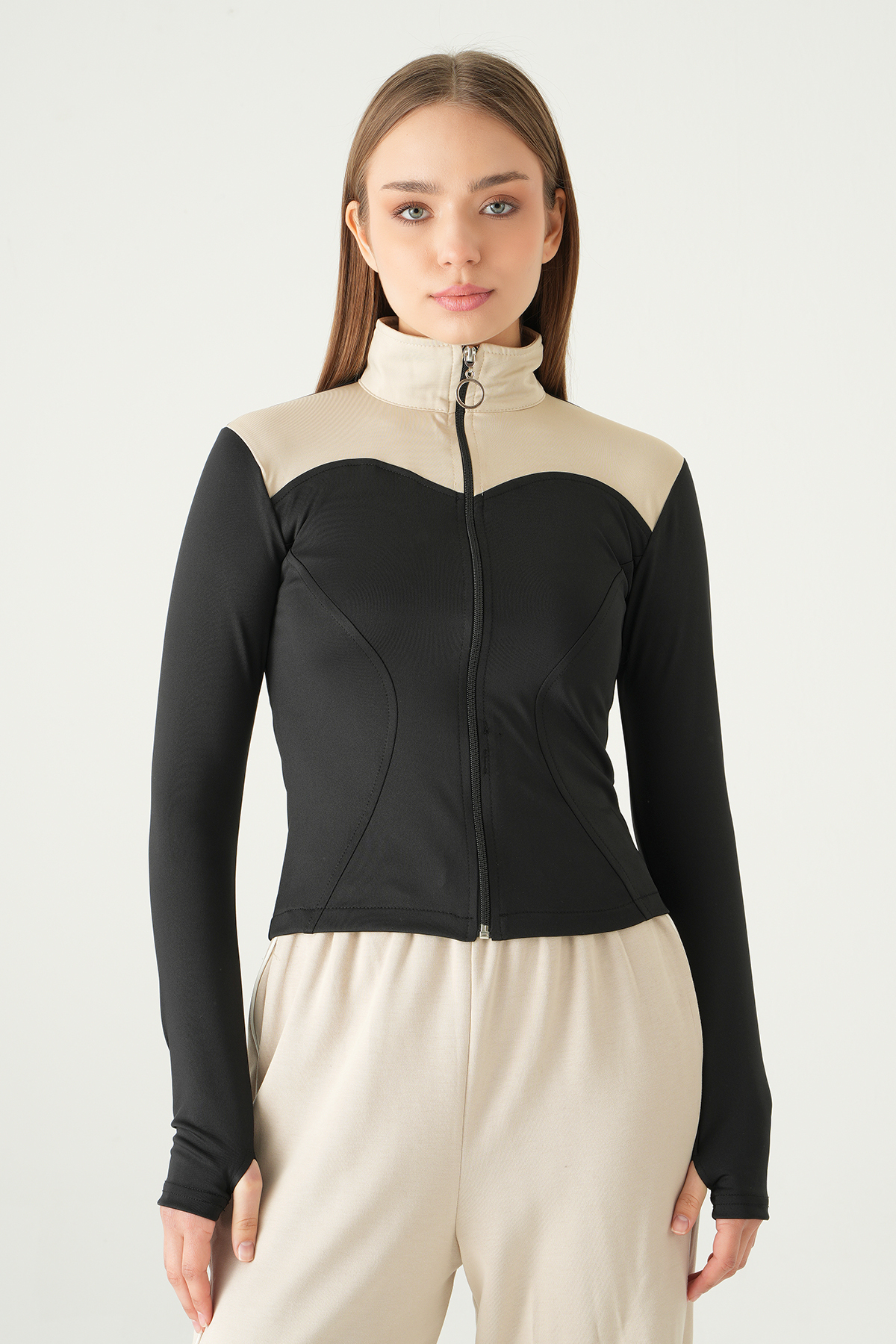 8325A Ön Şeritli Fermuarlı Sweat Siyah - RAYS