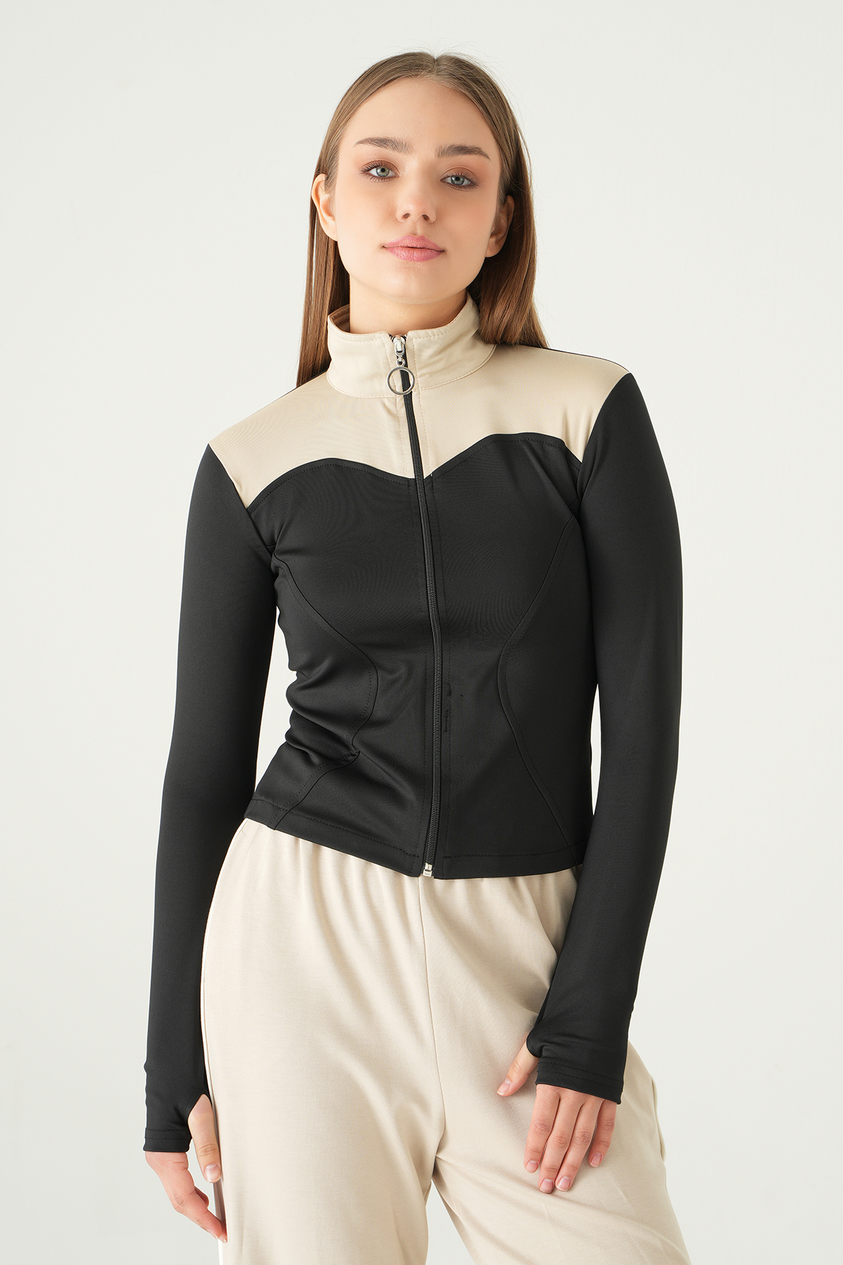 8325A Ön Şeritli Fermuarlı Sweat Siyah - RAYS (1)