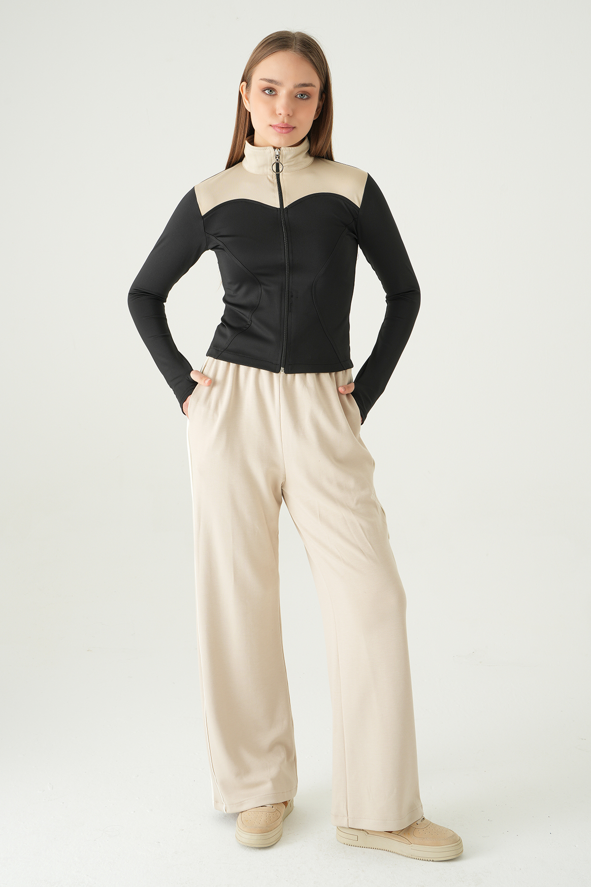 8325A Ön Şeritli Fermuarlı Sweat Siyah - RAYS