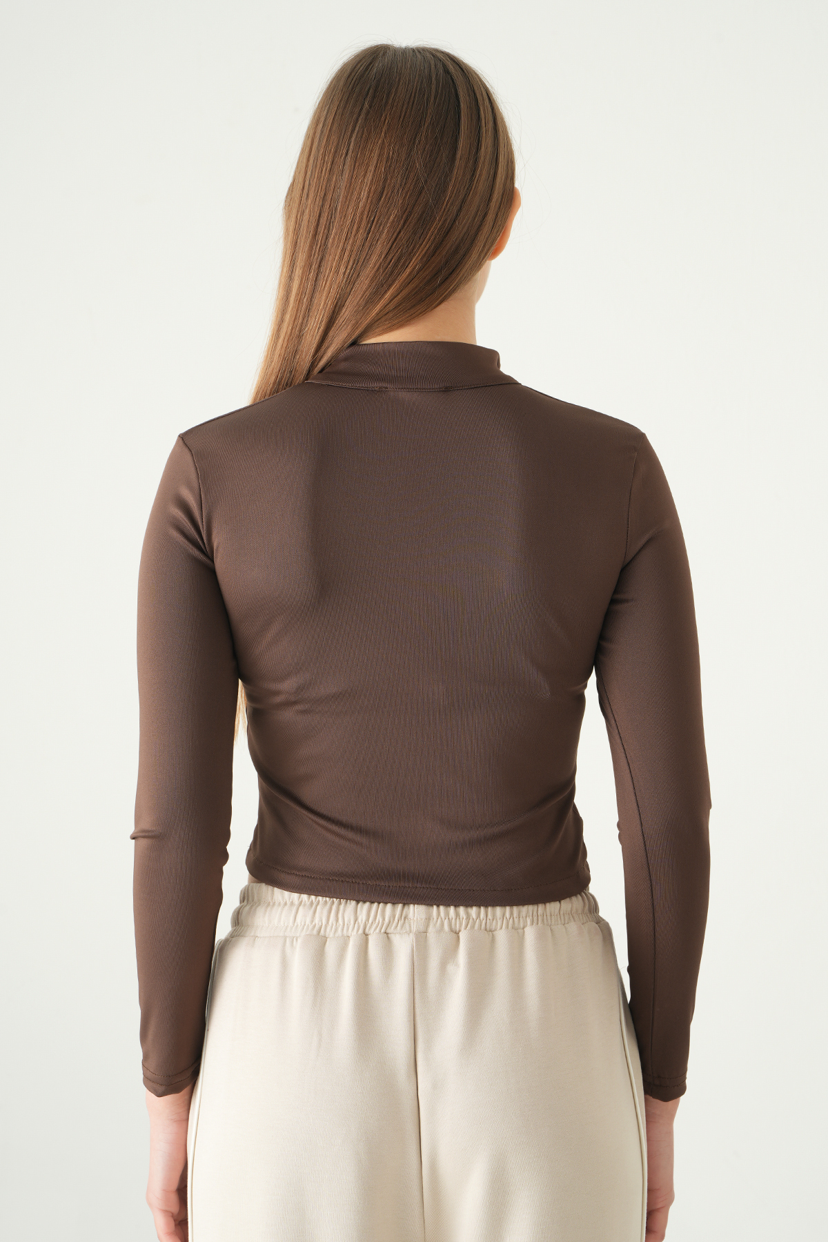 Şeritli Fermuarlı Sweat 8326A Kahve - 5