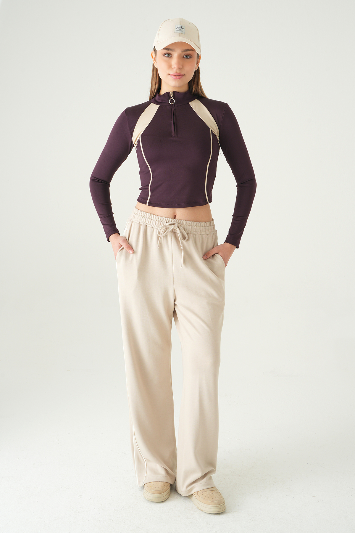 8326A Şeritli Fermuarlı Sweat Mürdüm - RAYS