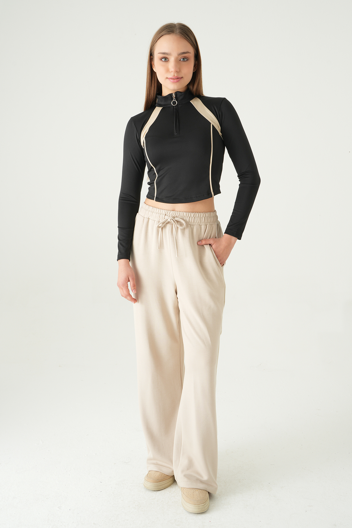 Siyah Şeritli Fermuarlı Sweat 8326A - RAYS