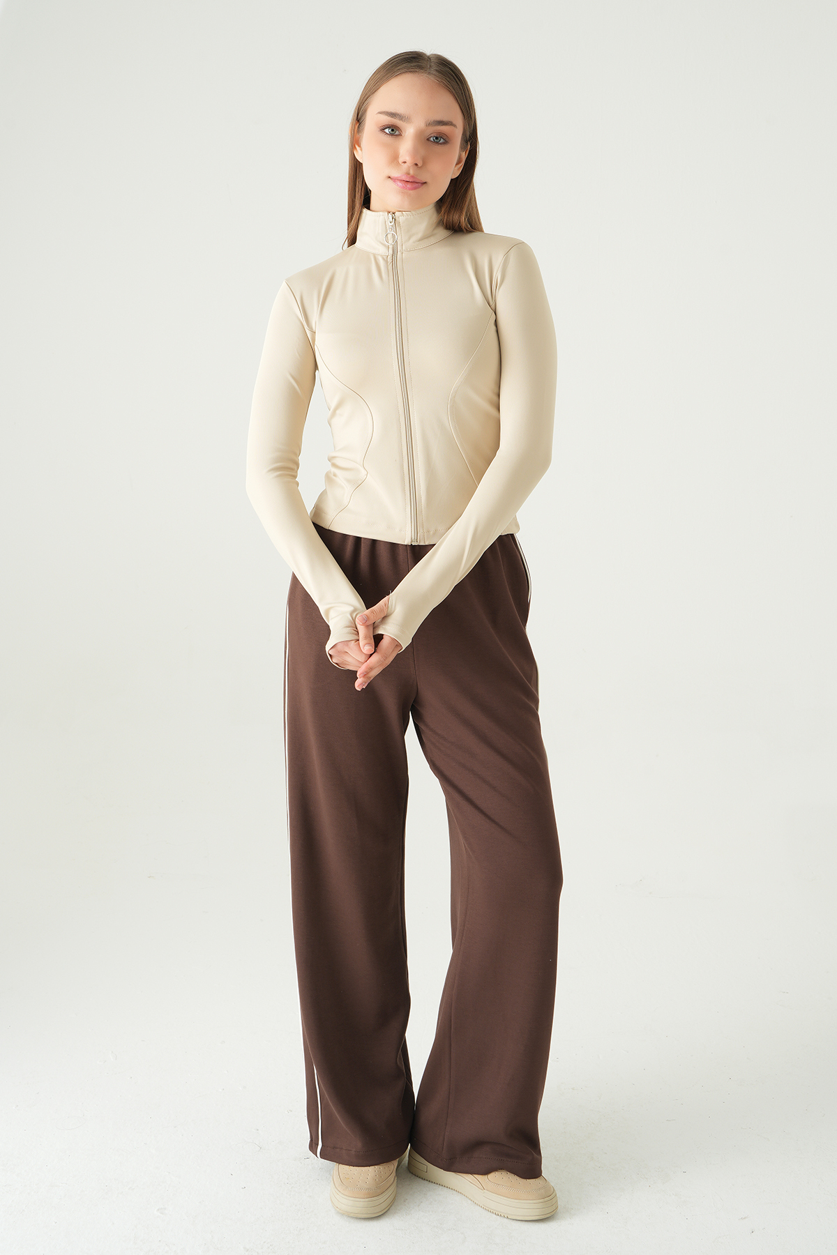 Bej Fermuarlı Hırka 8327A - 3