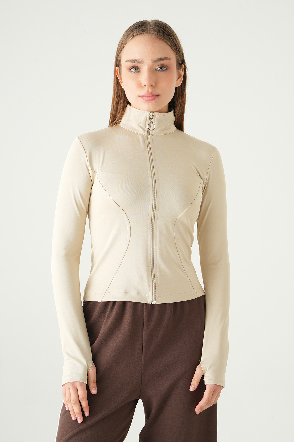 Bej Fermuarlı Hırka 8327A - RAYS (1)