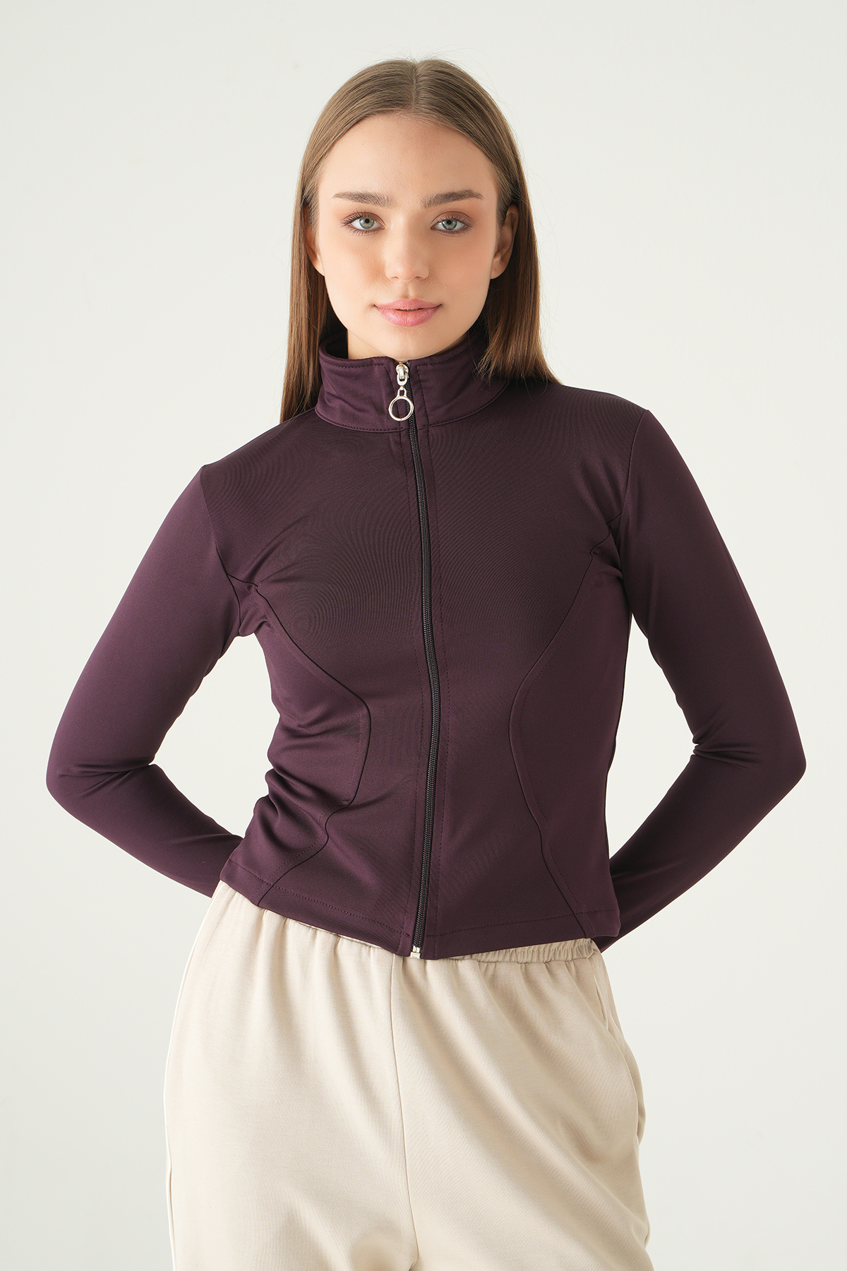 Mürdüm Fermuarlı Hırka 8327A - 7