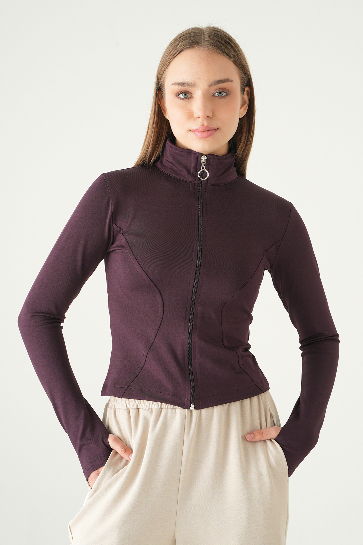 Mürdüm Fermuarlı Hırka 8327A - RAYS