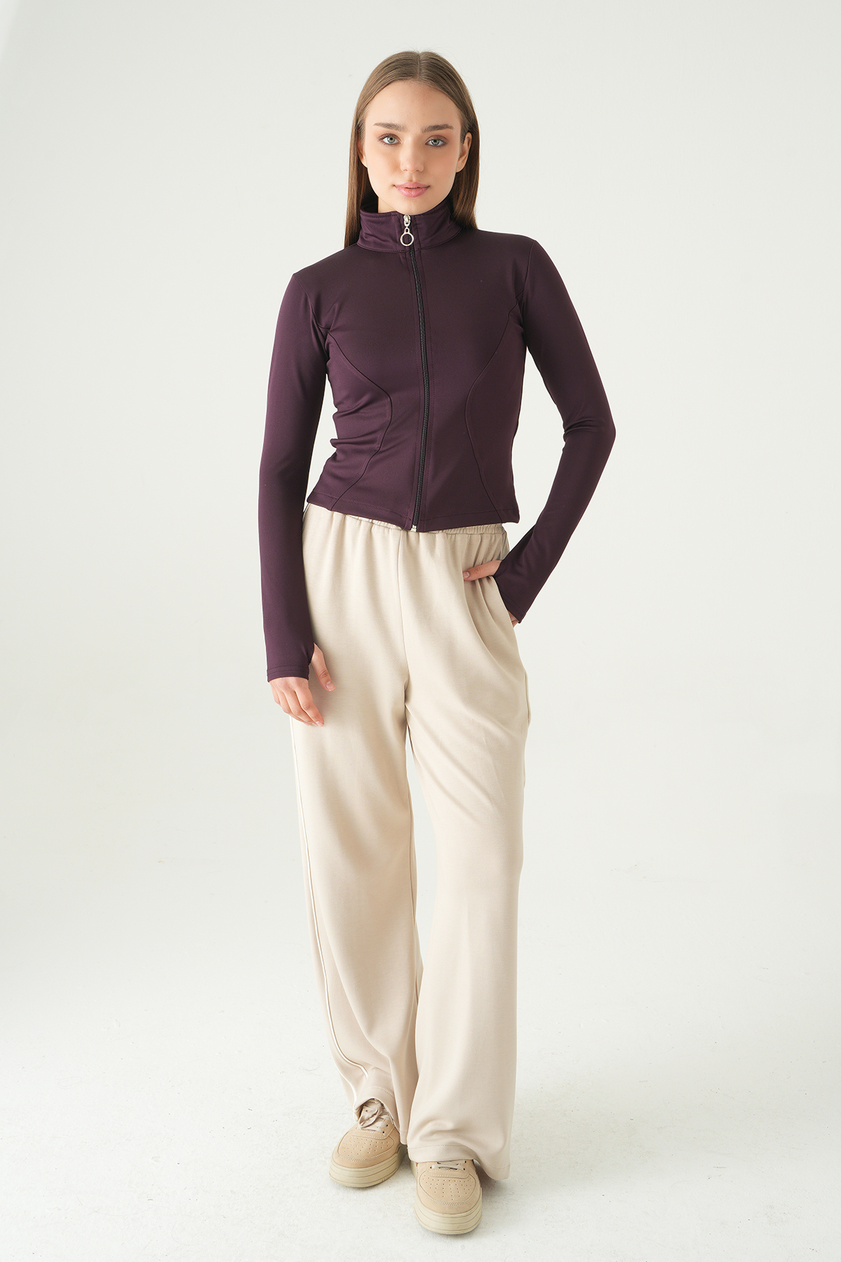 Mürdüm Fermuarlı Hırka 8327A - RAYS