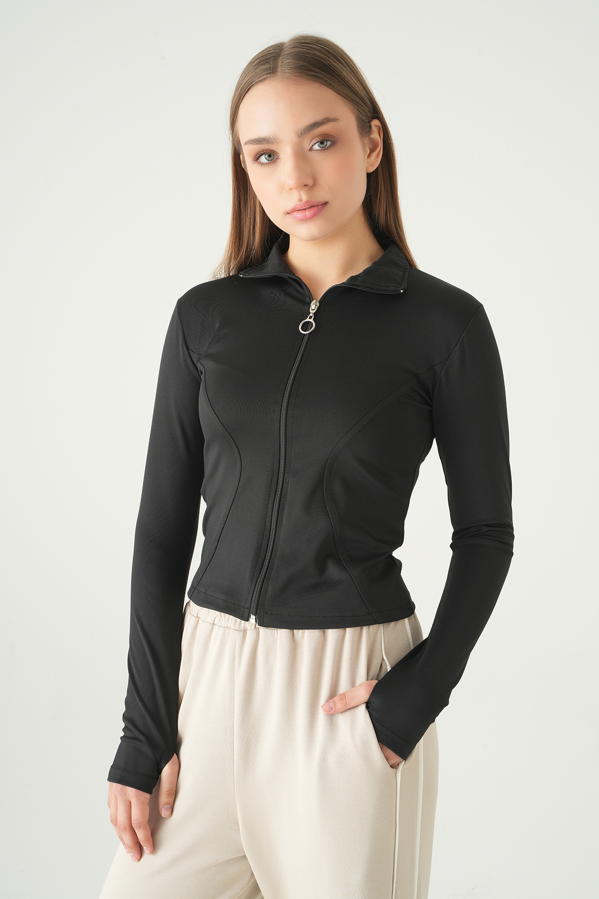 8327A Fermuarlı Hırka Siyah - RAYS