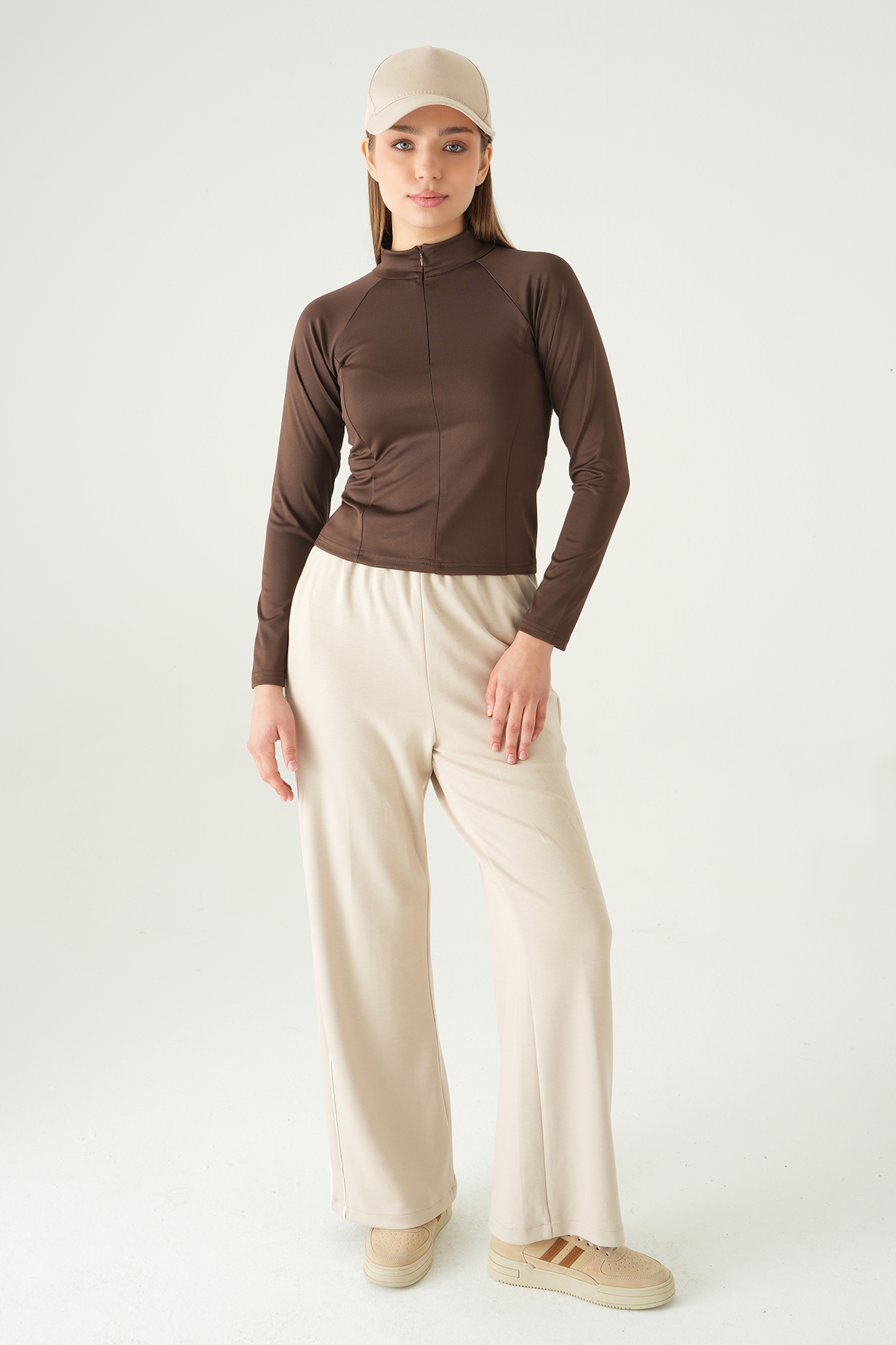 Kahve Ön Fermuarlı Uzun Kol Sweat 8334A - 3