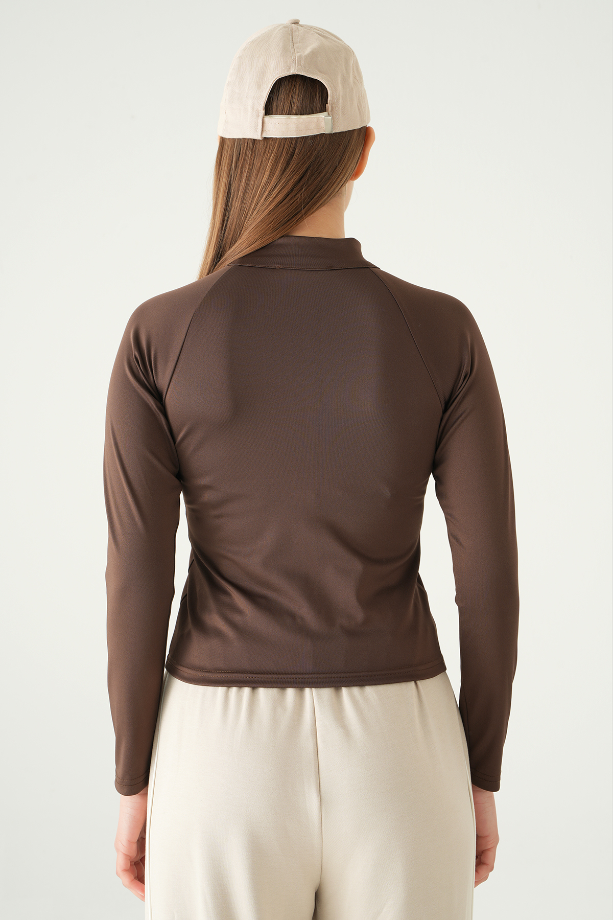 Kahve Ön Fermuarlı Uzun Kol Sweat 8334A - 5