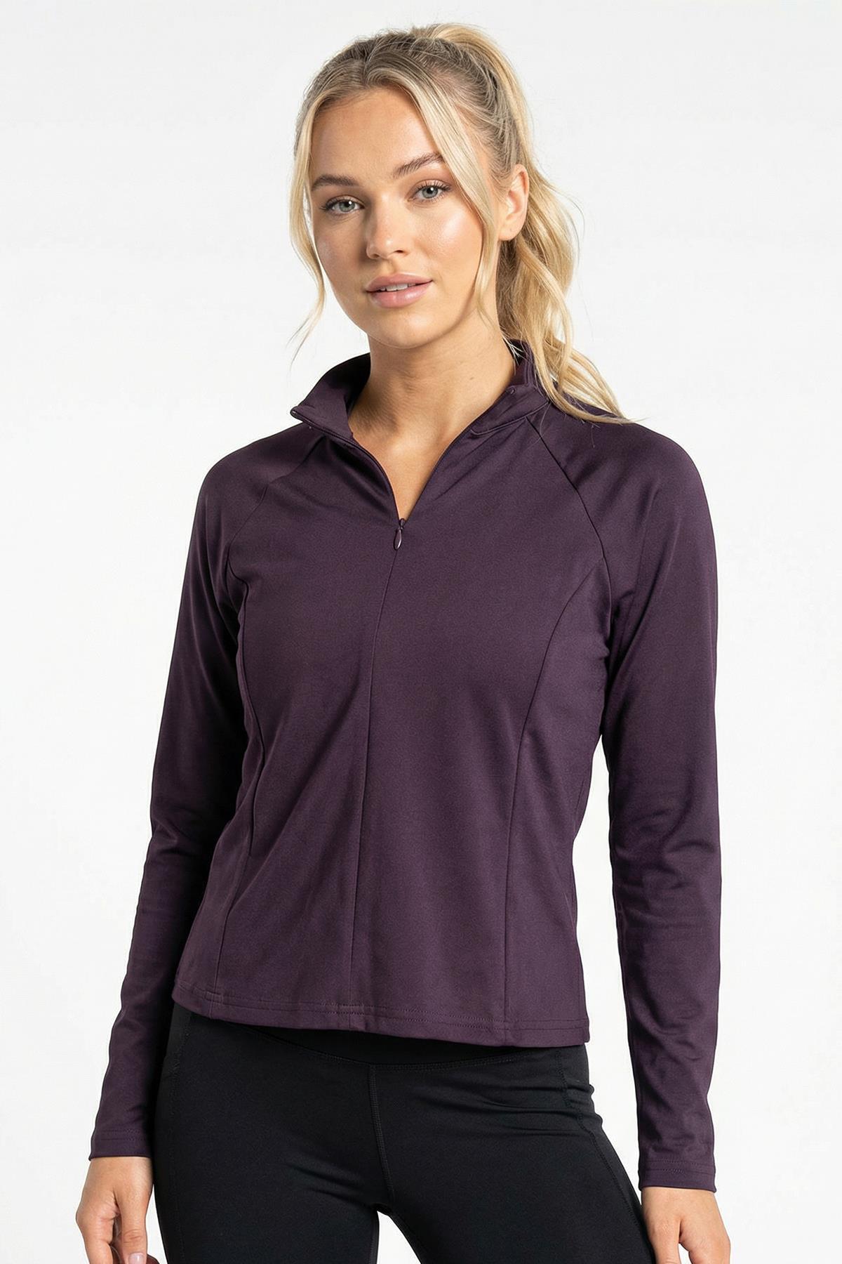 8334A Ön Fermuarlı Uzun Kol Bluz Mürdüm - 1