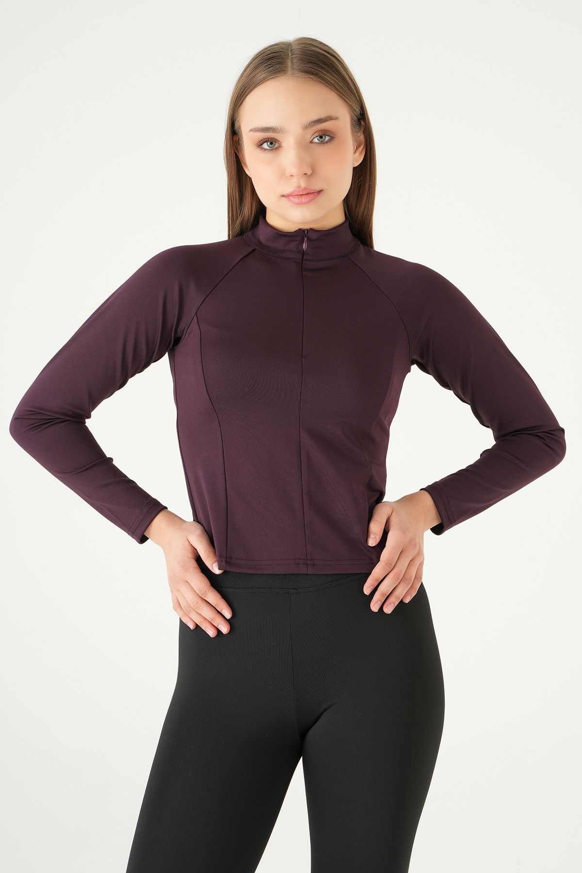 Mürdüm Ön Fermuarlı Uzun Kol Sweat 8334A - 2