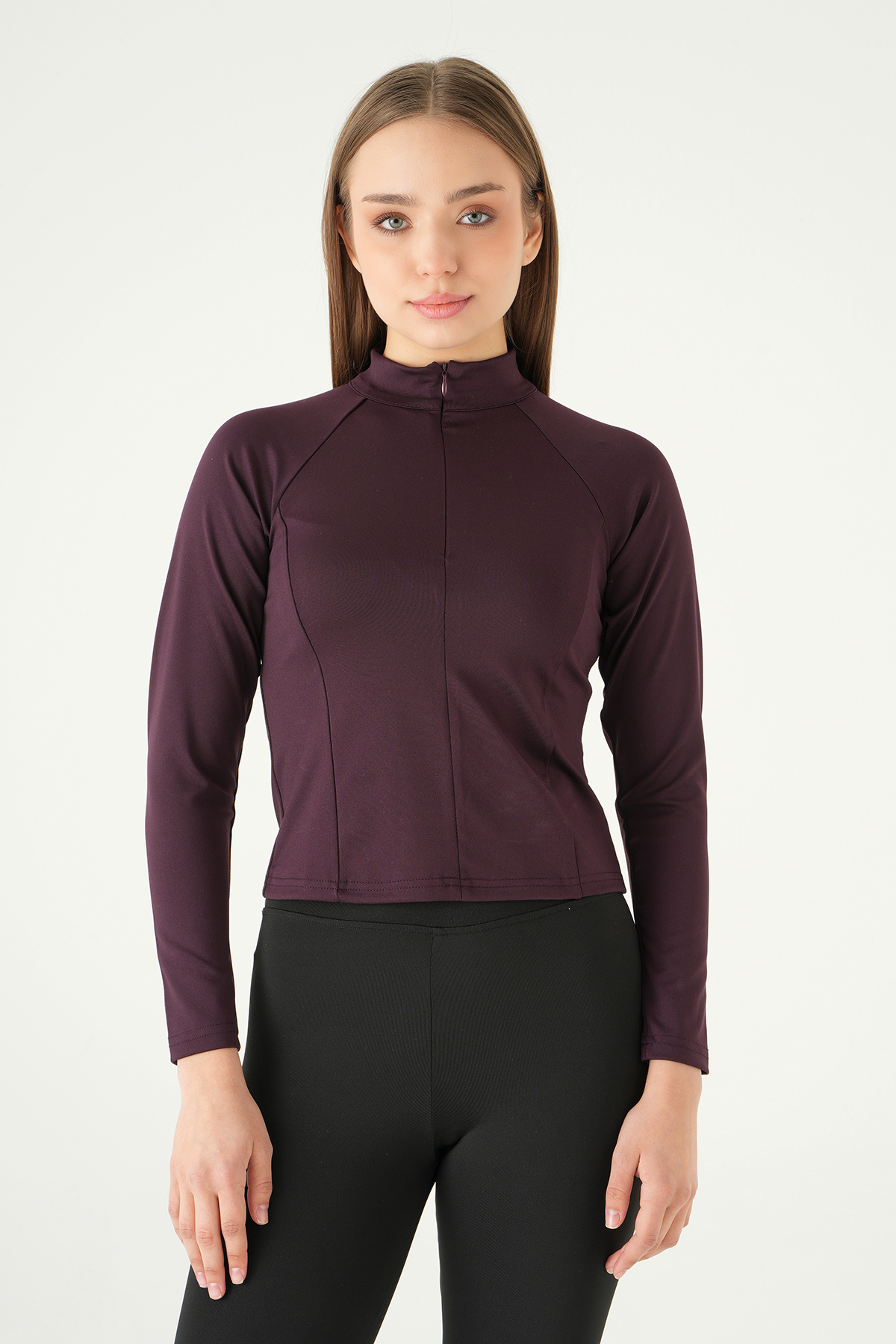 Ön Fermuarlı Uzun Kol Sweat 8334A Mürdüm - 1