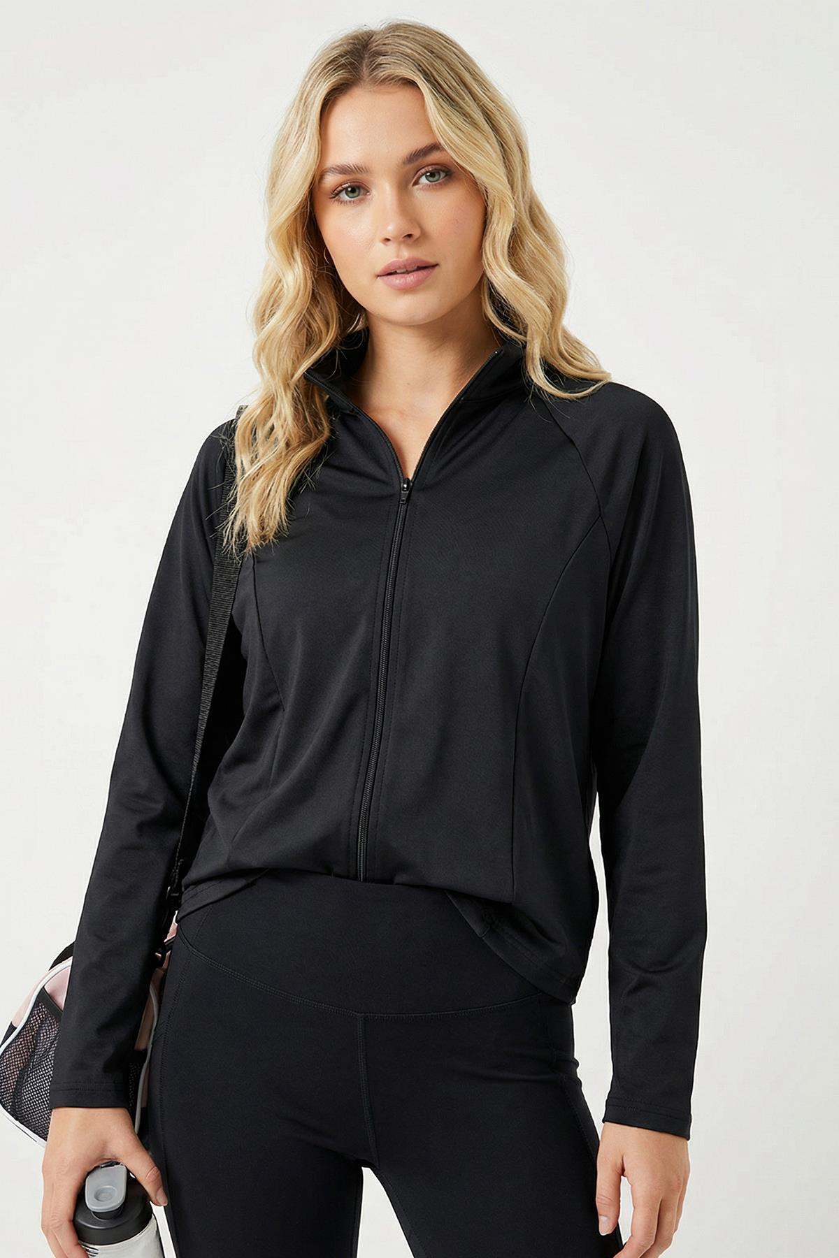 8334A Ön Fermuarlı Uzun Kol Bluz Siyah - RAYS