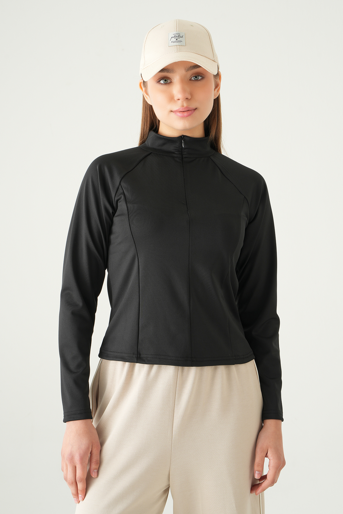 8334A Ön Fermuarlı Uzun Kol Sweat Siyah - RAYS