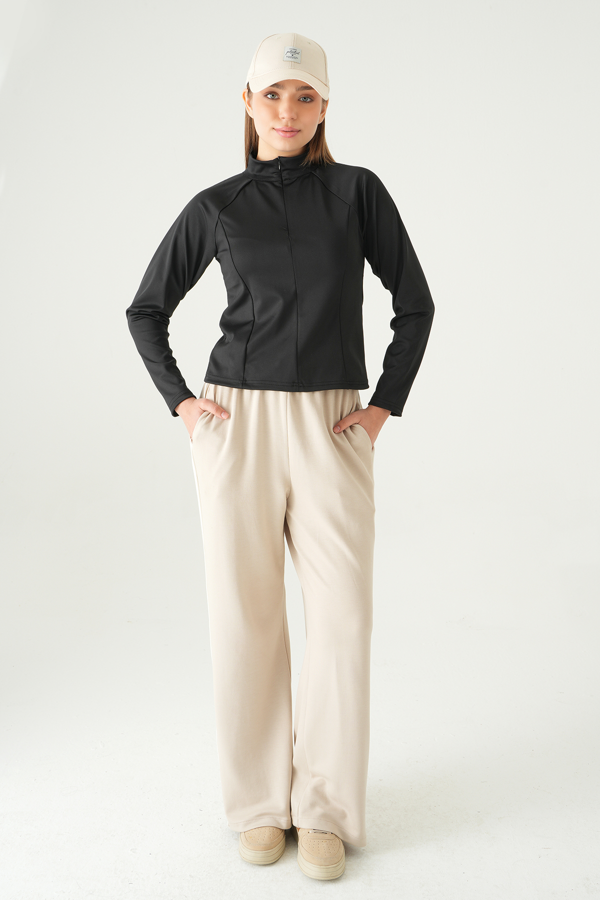 Siyah Ön Fermuarlı Uzun Kol Sweat 8334A - RAYS