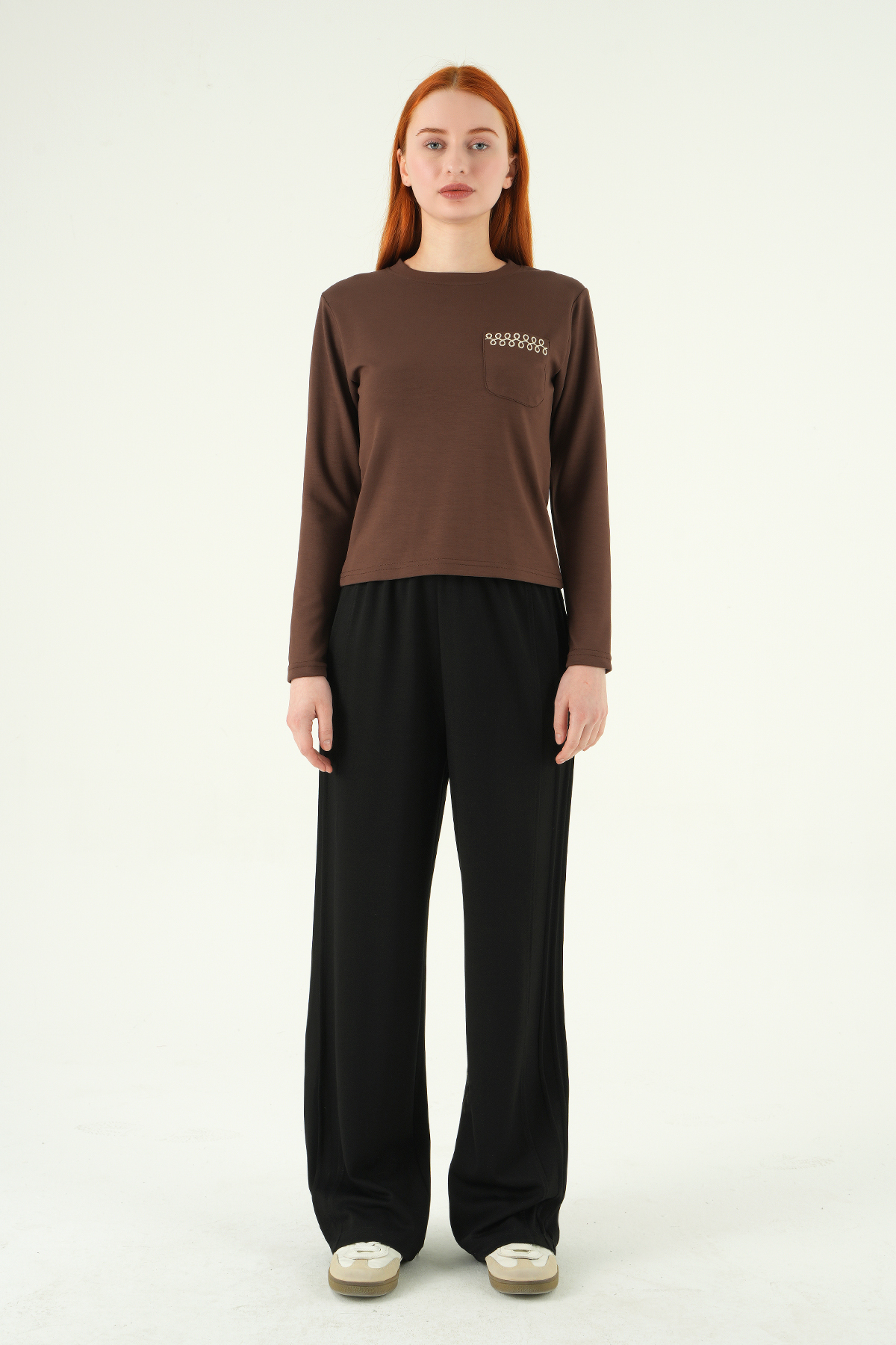 Kahve Bisiklet Yaka Cep Nakışlı Badi 8344A - RAYS