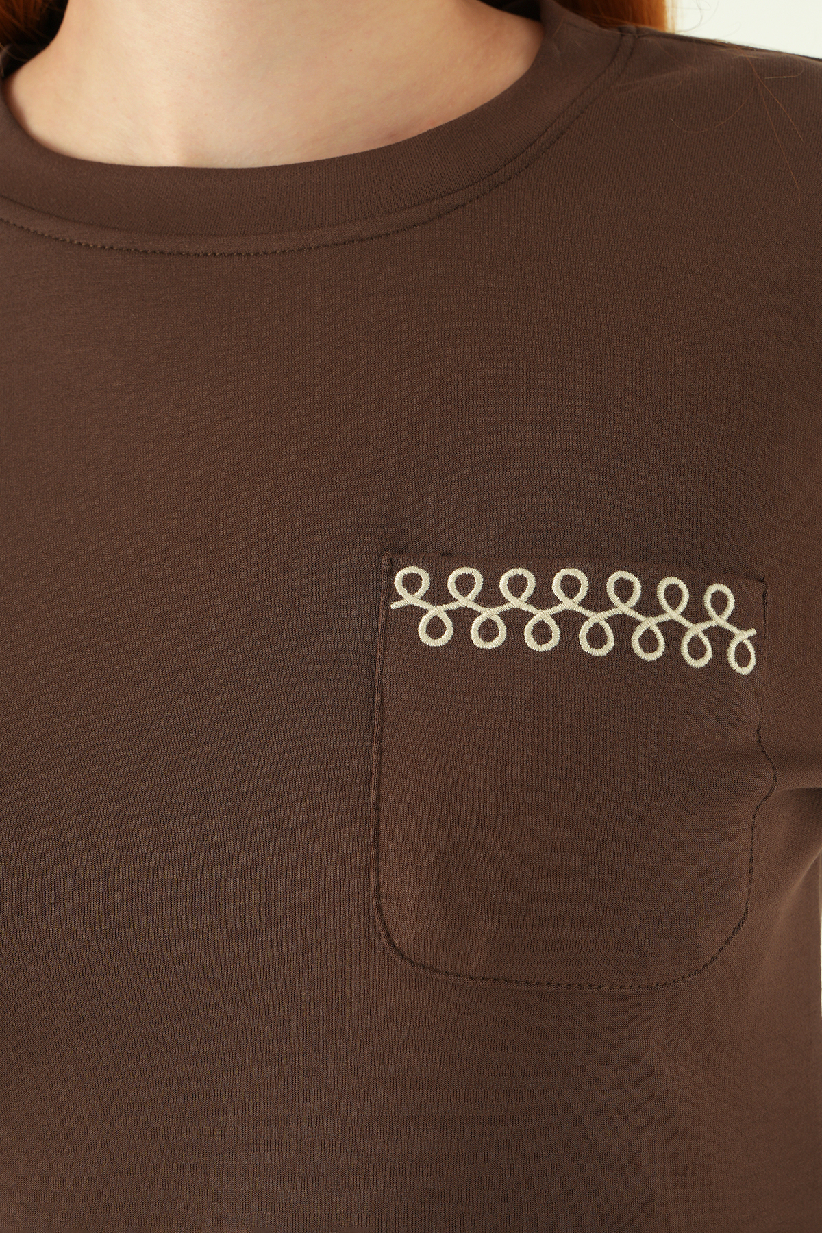 Kahve Bisiklet Yaka Cep Nakışlı Badi 8344A - RAYS