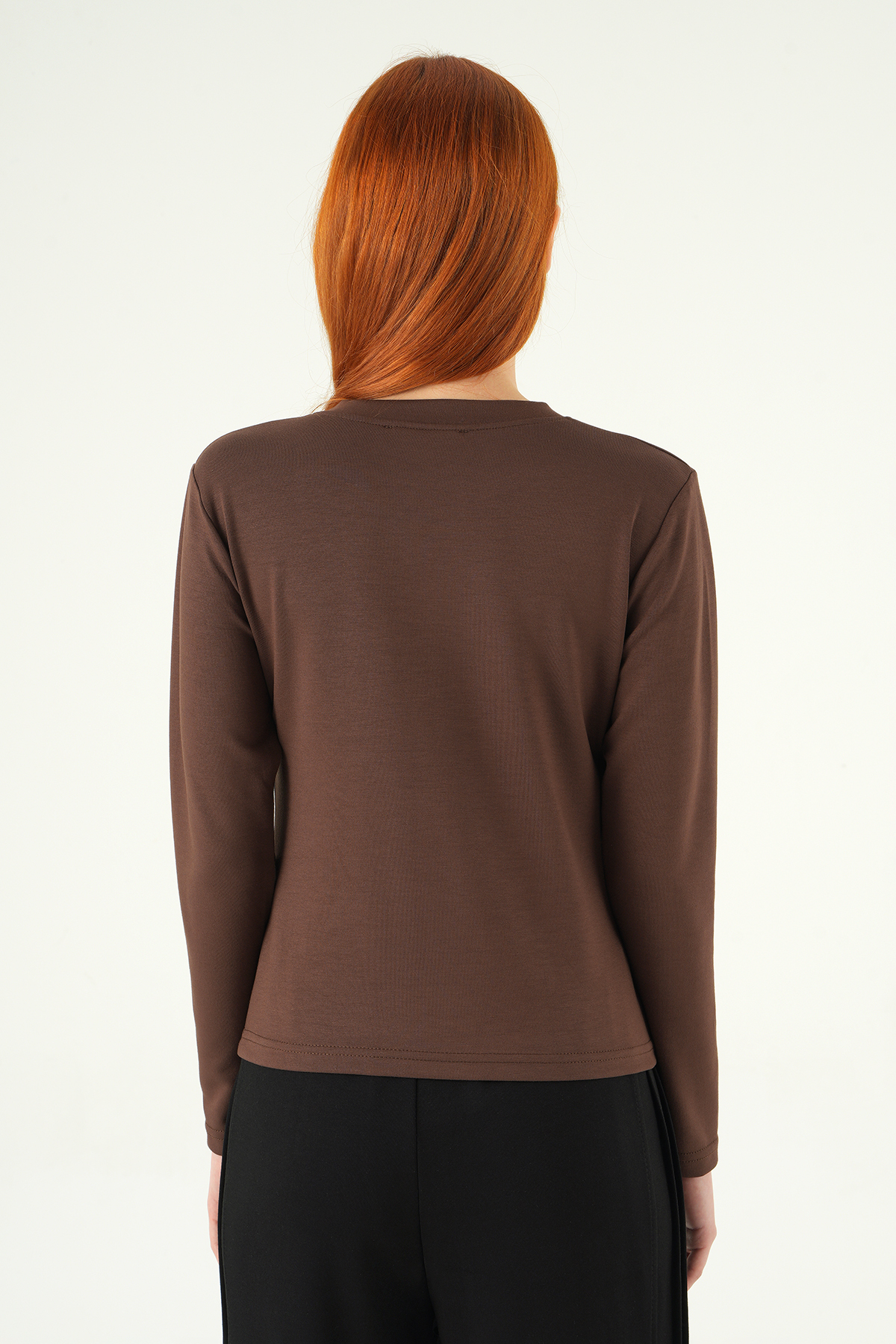 Bisiklet Yaka Cep Nakışlı Badi 8344A Kahve - 5