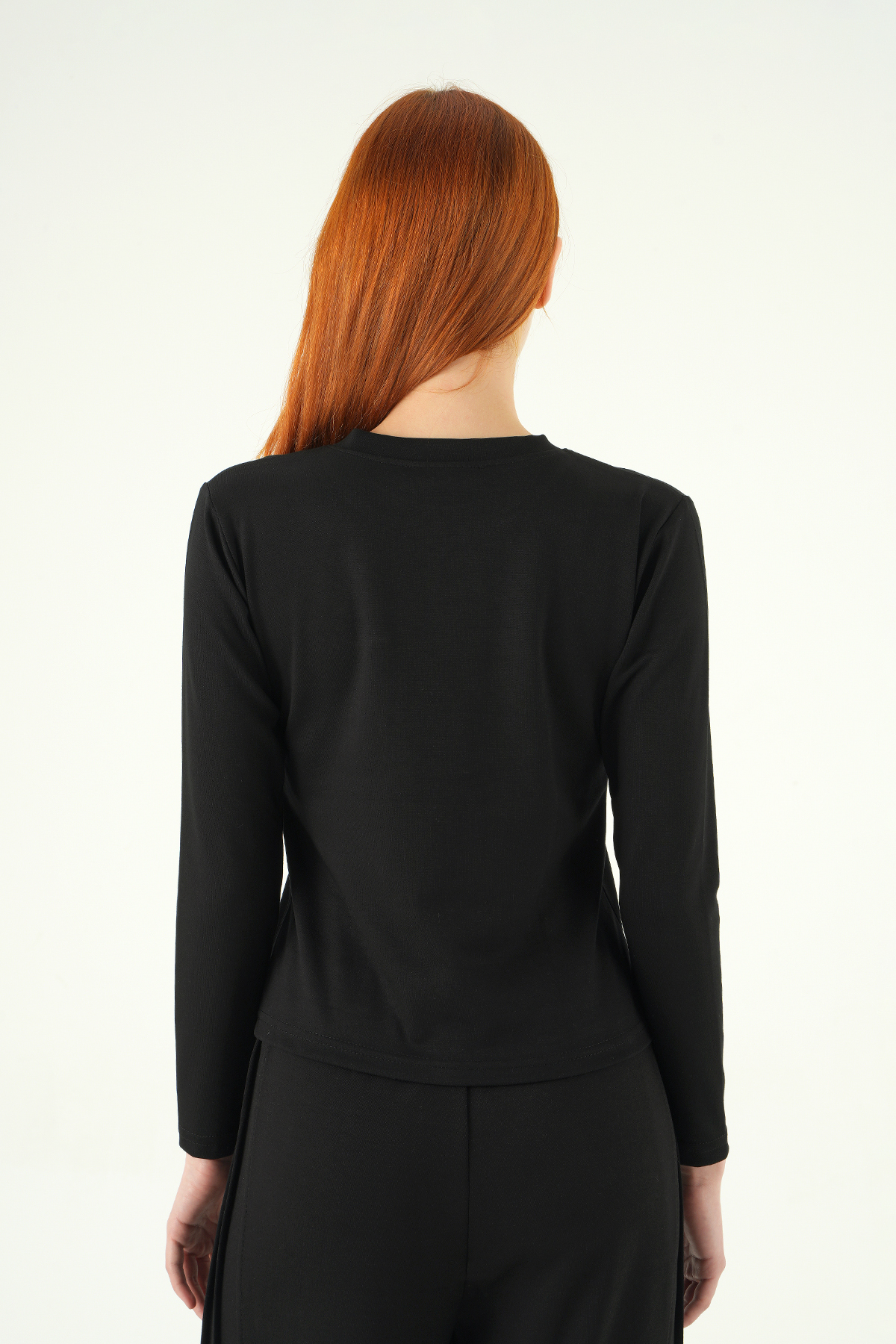 Siyah Bisiklet Yaka Cep Nakışlı Badi 8344A - 5