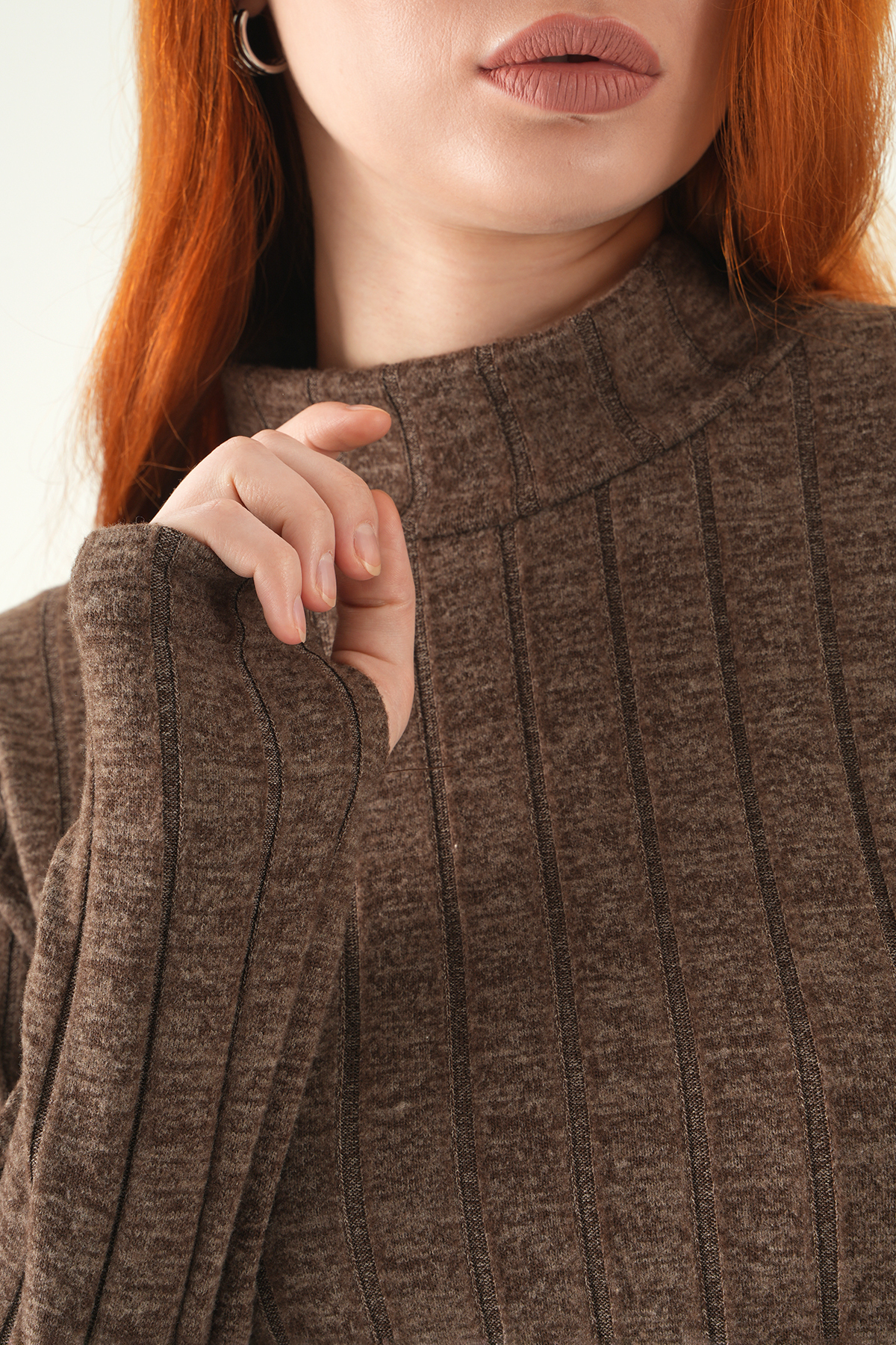 Acı Kahve Balıkçı Yaka Uzun Kol Bluz 8361A - 4