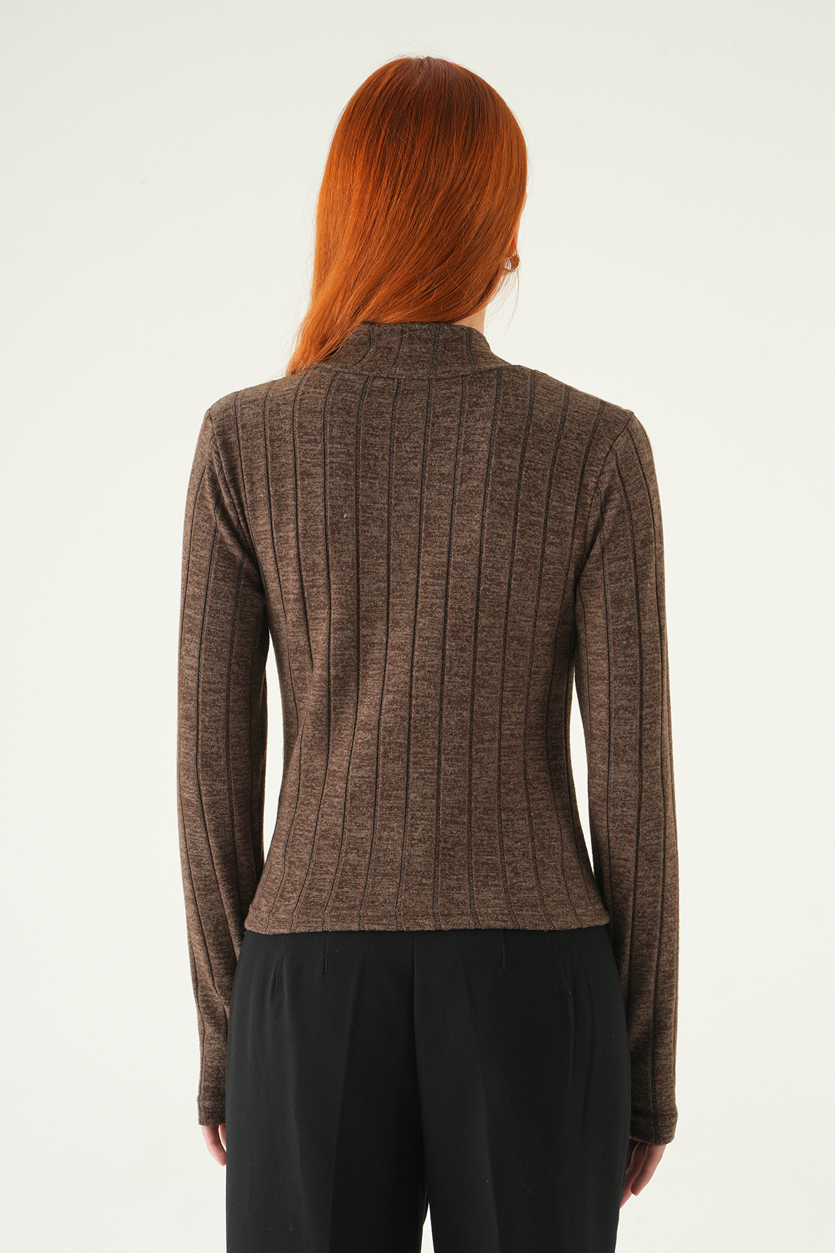 Acı Kahve Balıkçı Yaka Uzun Kol Bluz 8361A - 5
