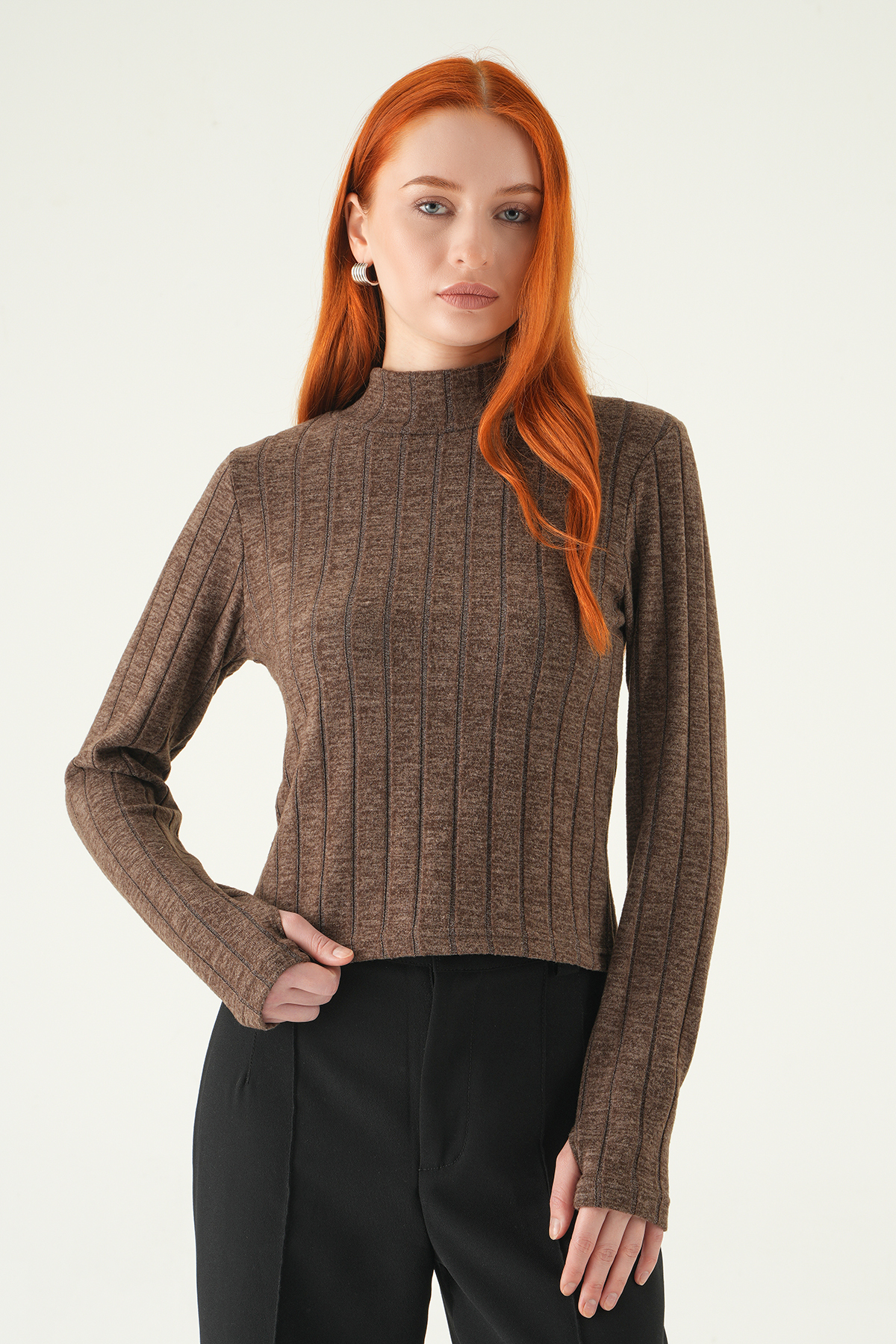 Acı Kahve Balıkçı Yaka Uzun Kol Bluz 8361A - 7