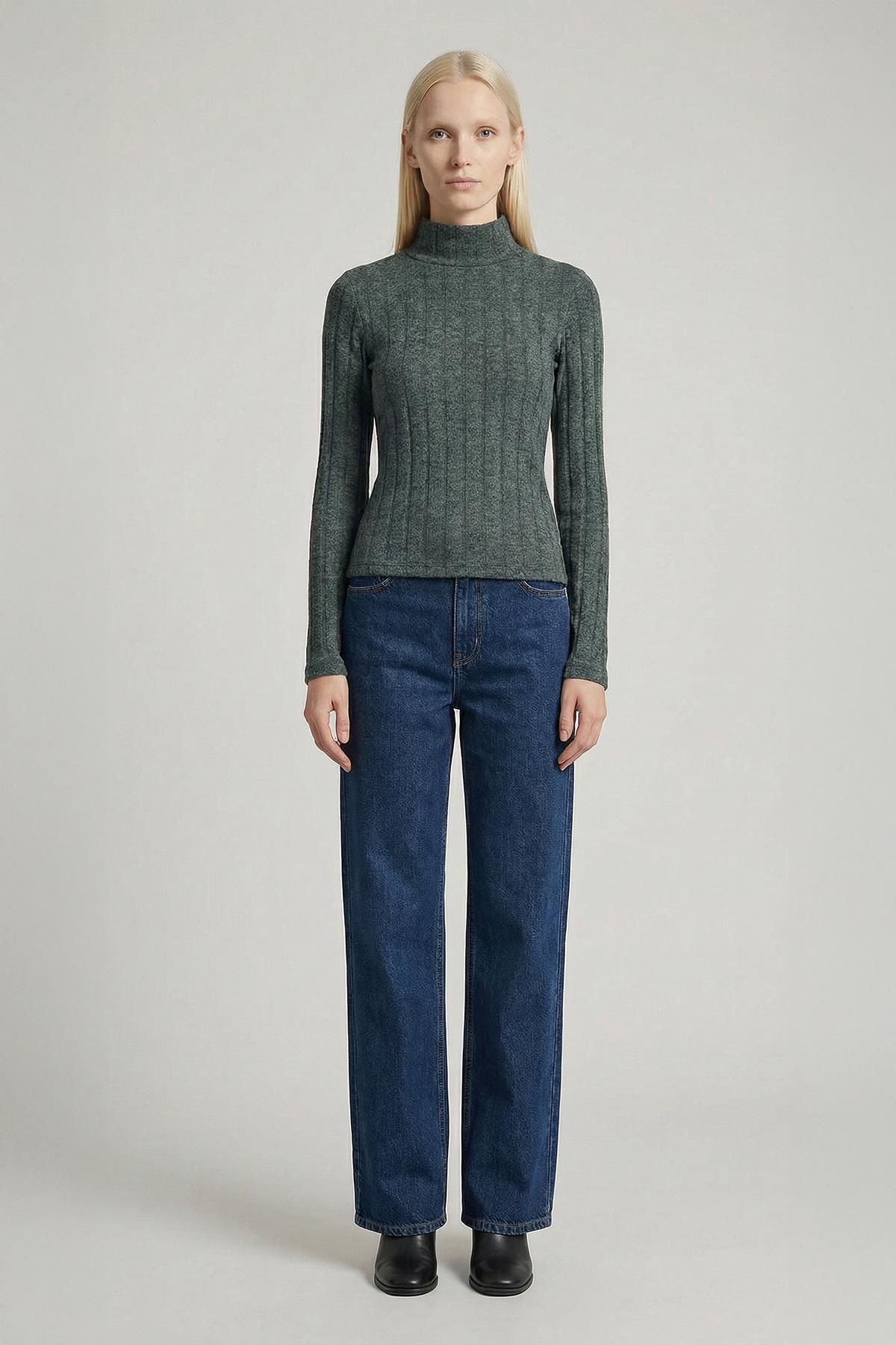 8361A Balıkçı Yaka Uzun Kol Bluz Antrasit - 1