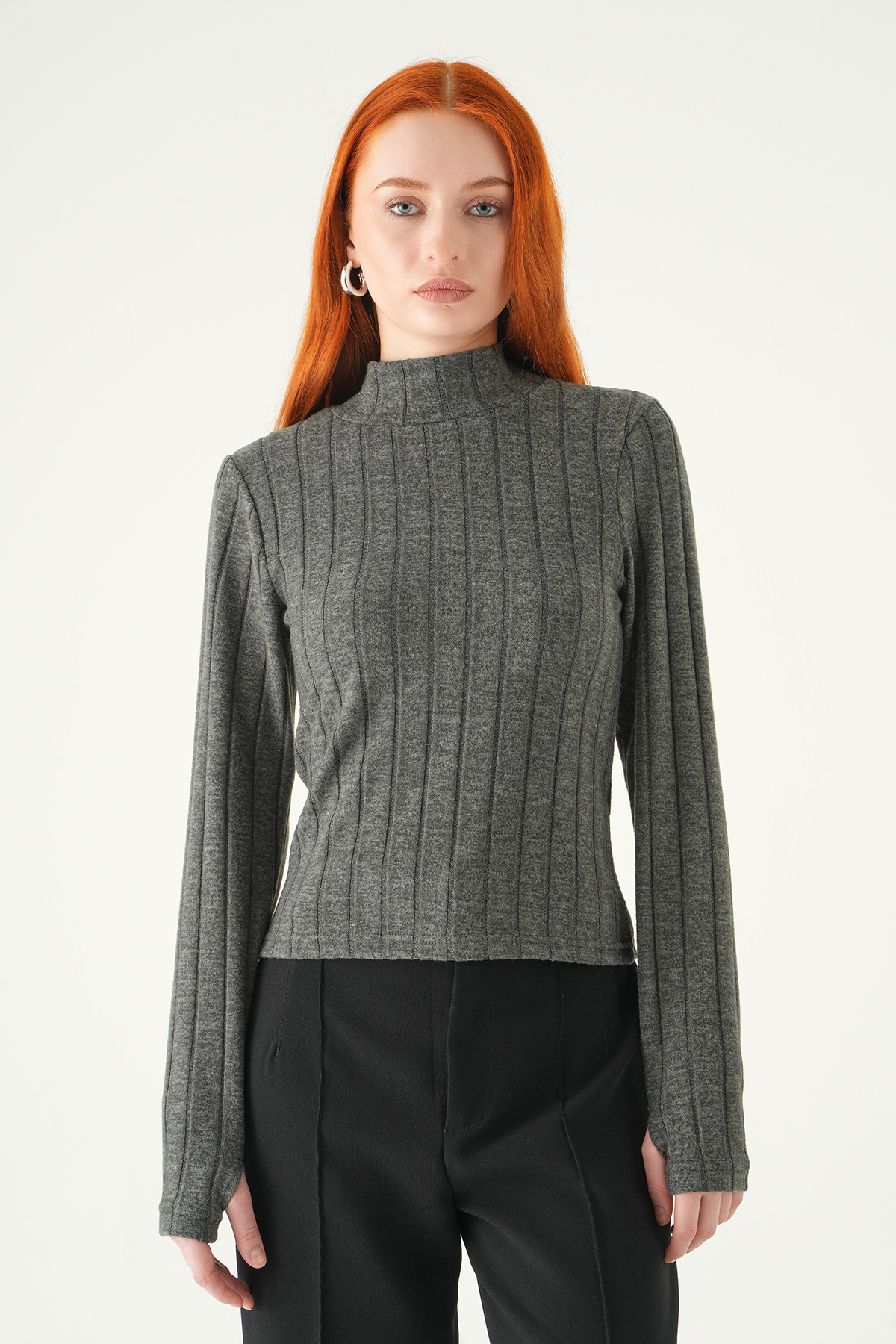 Antrasit Balıkçı Yaka Uzun Kol Bluz 8361A - 2
