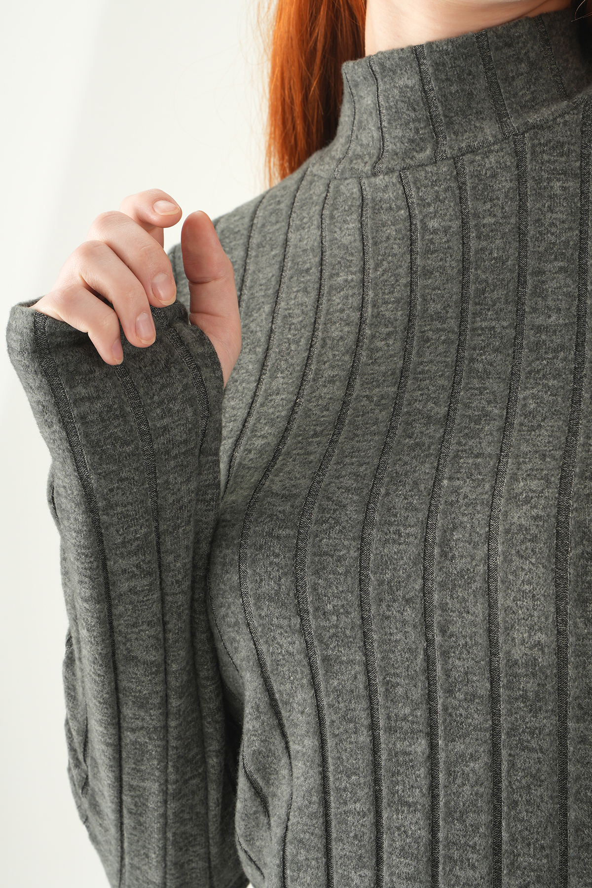 Antrasit Balıkçı Yaka Uzun Kol Bluz 8361A - 4