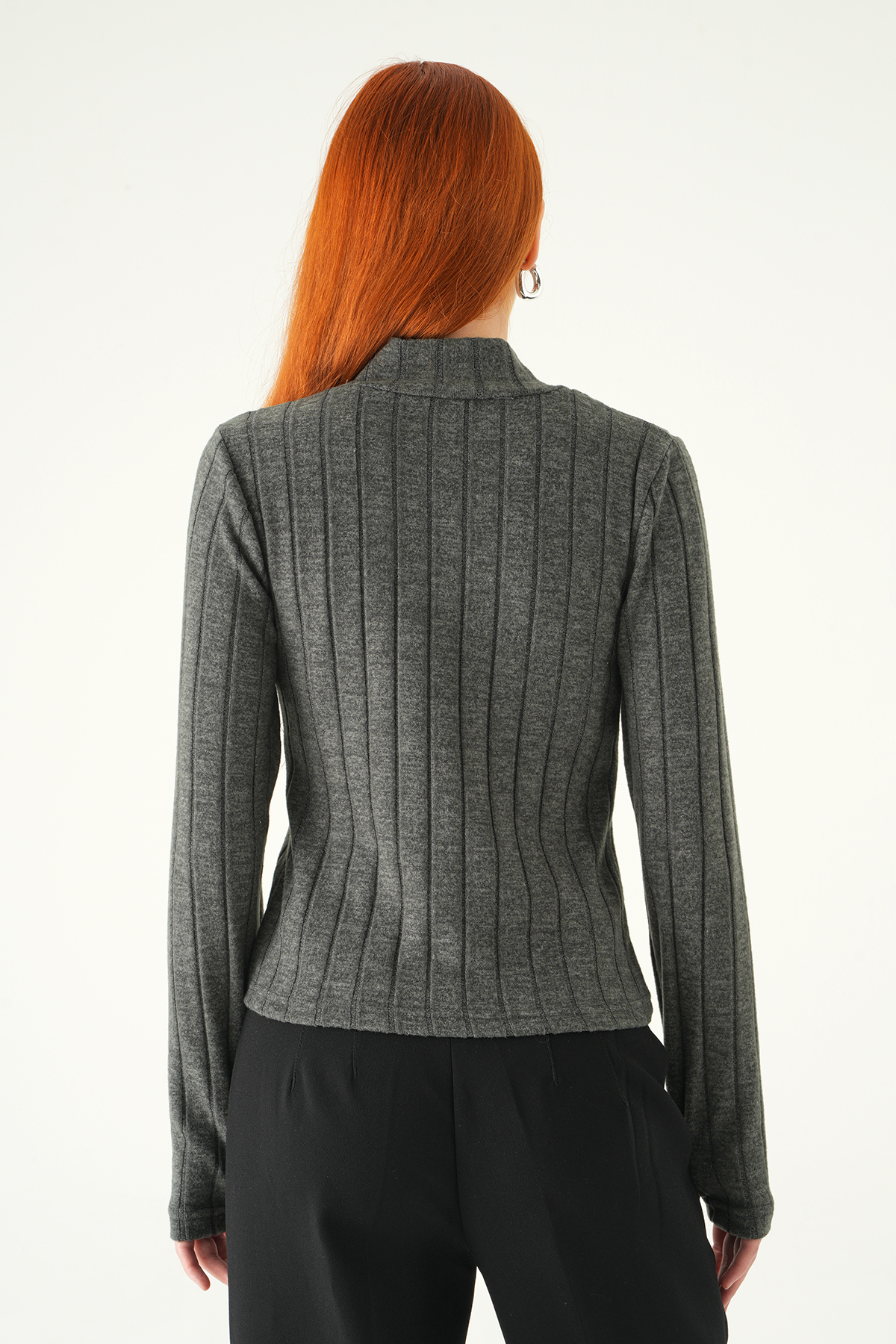 Antrasit Balıkçı Yaka Uzun Kol Bluz 8361A - 5