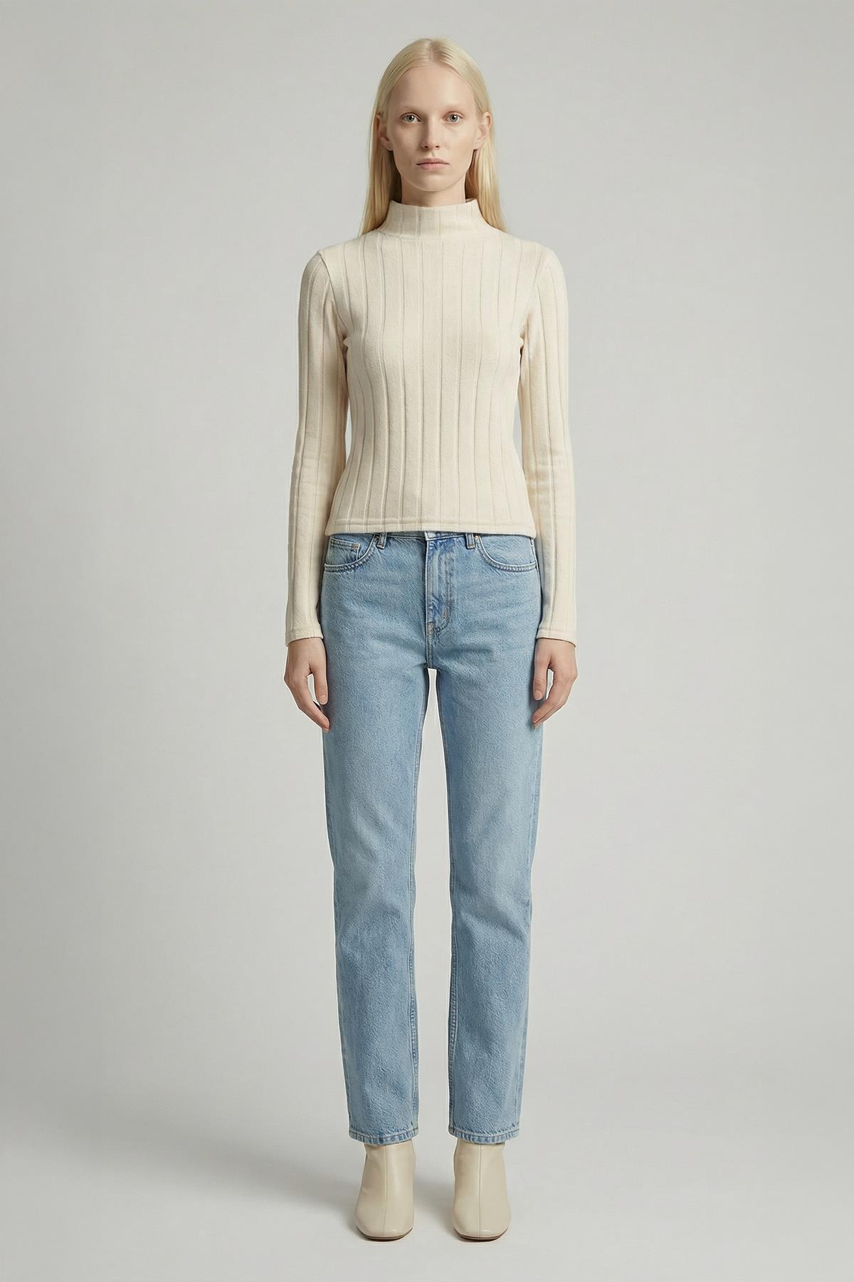 8361A Balıkçı Yaka Uzun Kol Bluz Bej - RAYS