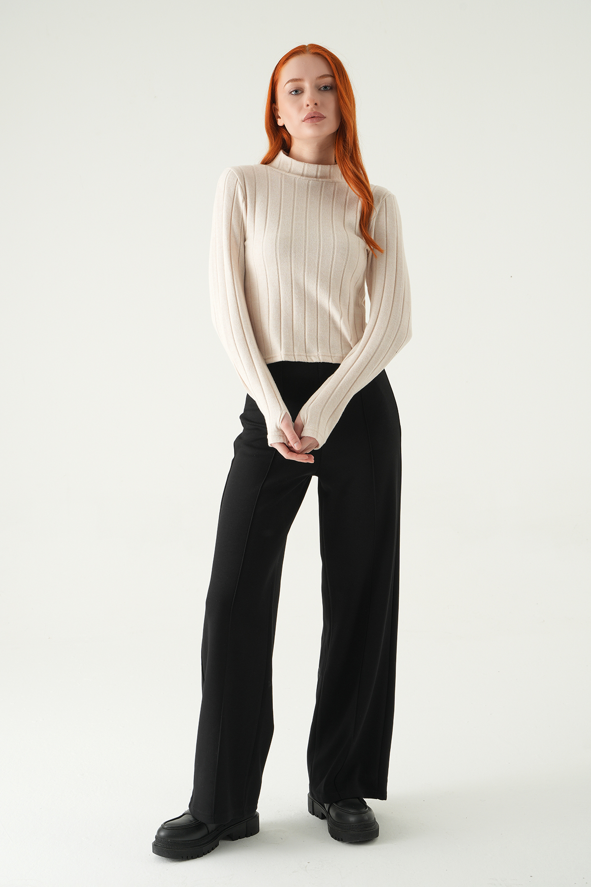 Bej Balıkçı Yaka Uzun Kol Bluz 8361A - 3