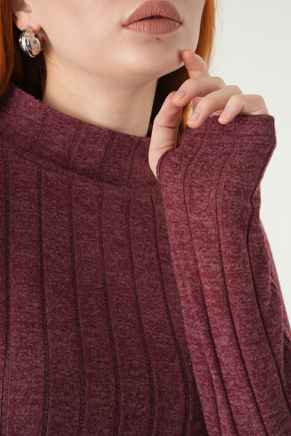 Bordo Balıkçı Yaka Uzun Kol Bluz 8361A - 5