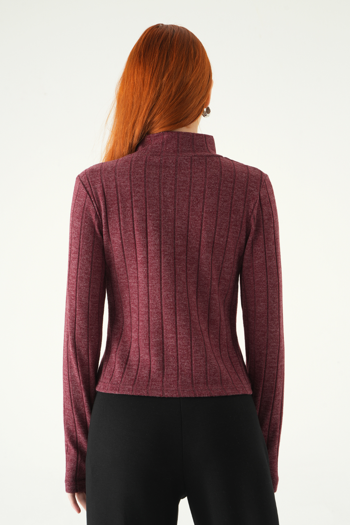 Bordo Balıkçı Yaka Uzun Kol Bluz 8361A - 5