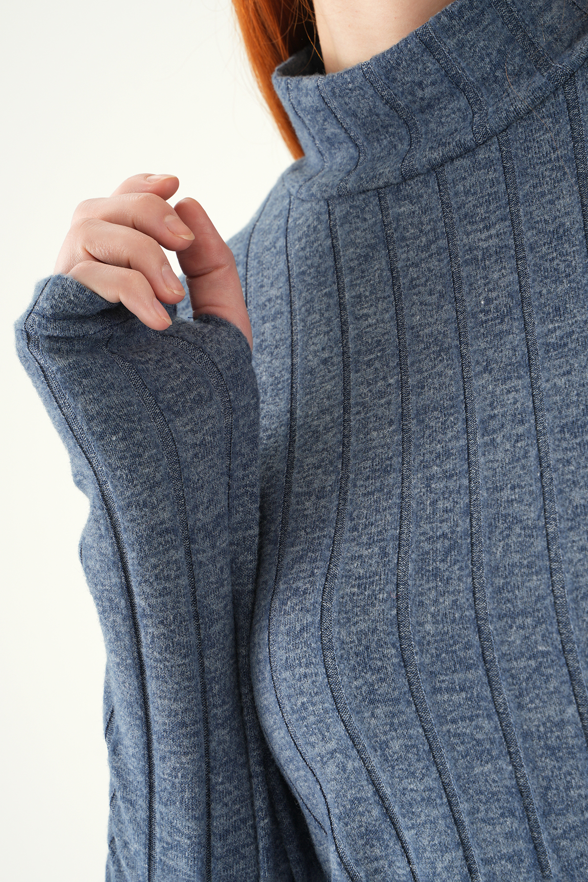 8361A Balıkçı Yaka Uzun Kol Bluz İndigo - RAYS