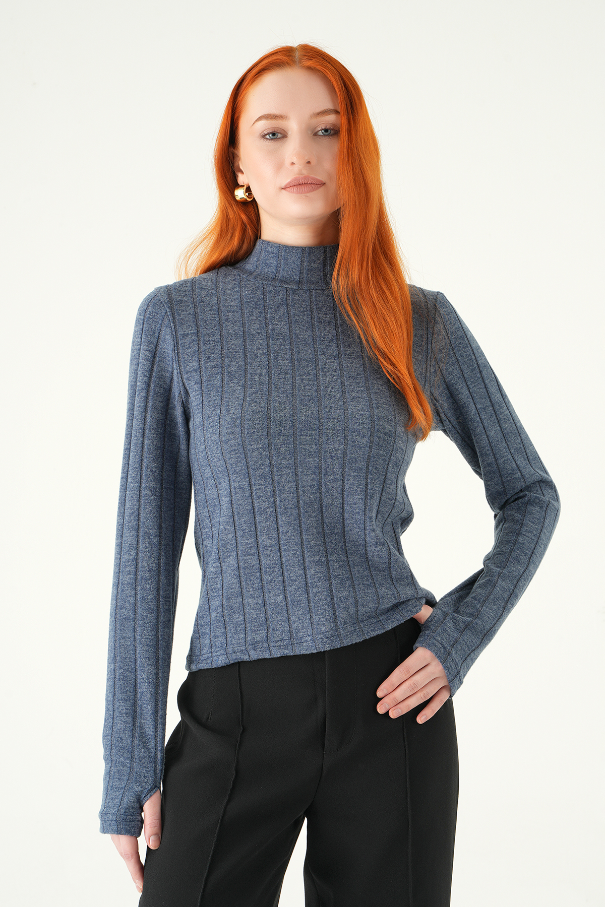 İndigo Balıkçı Yaka Uzun Kol Bluz 8361A 