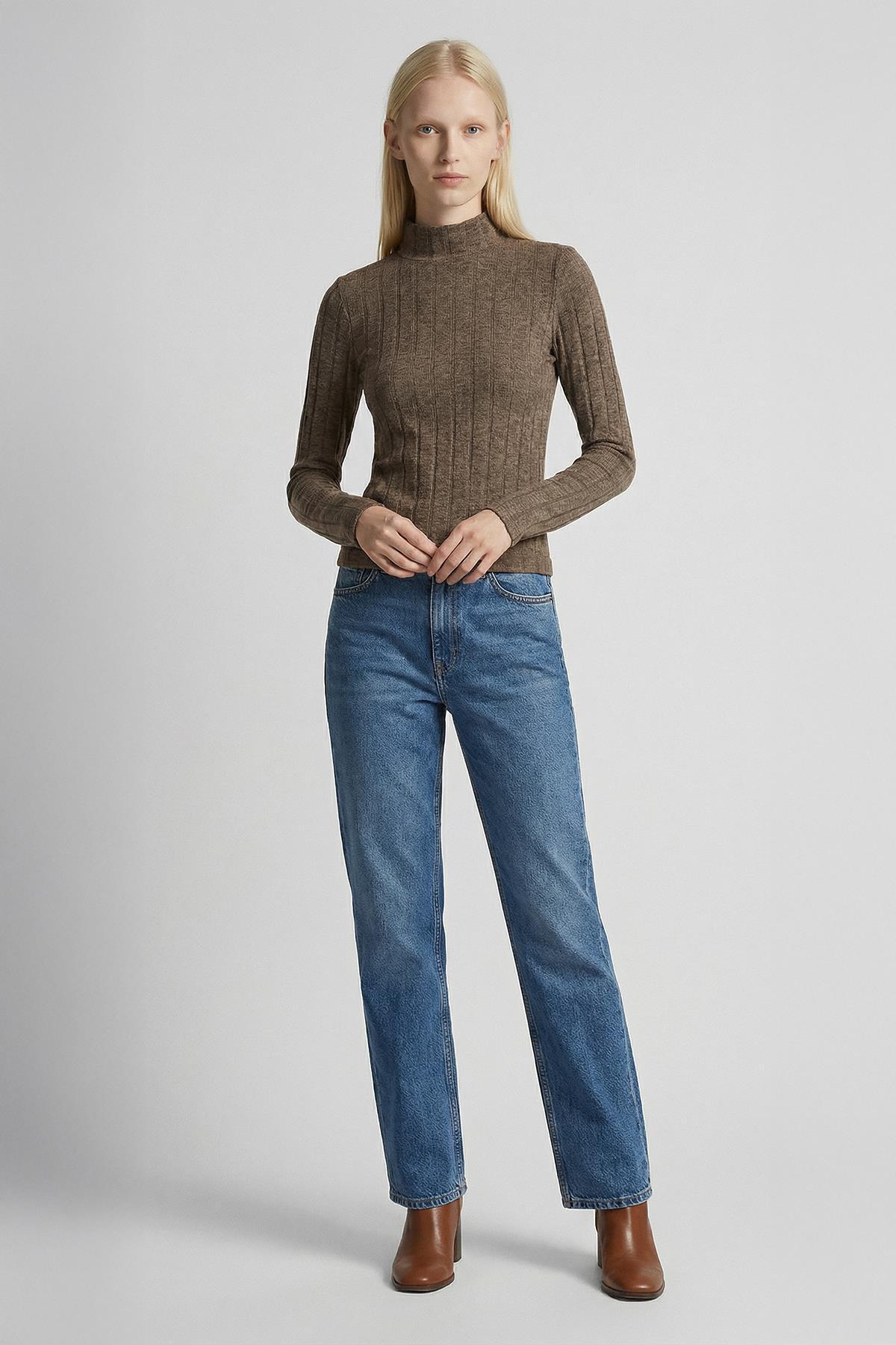 8361A Balıkçı Yaka Uzun Kol Bluz Kahve - RAYS