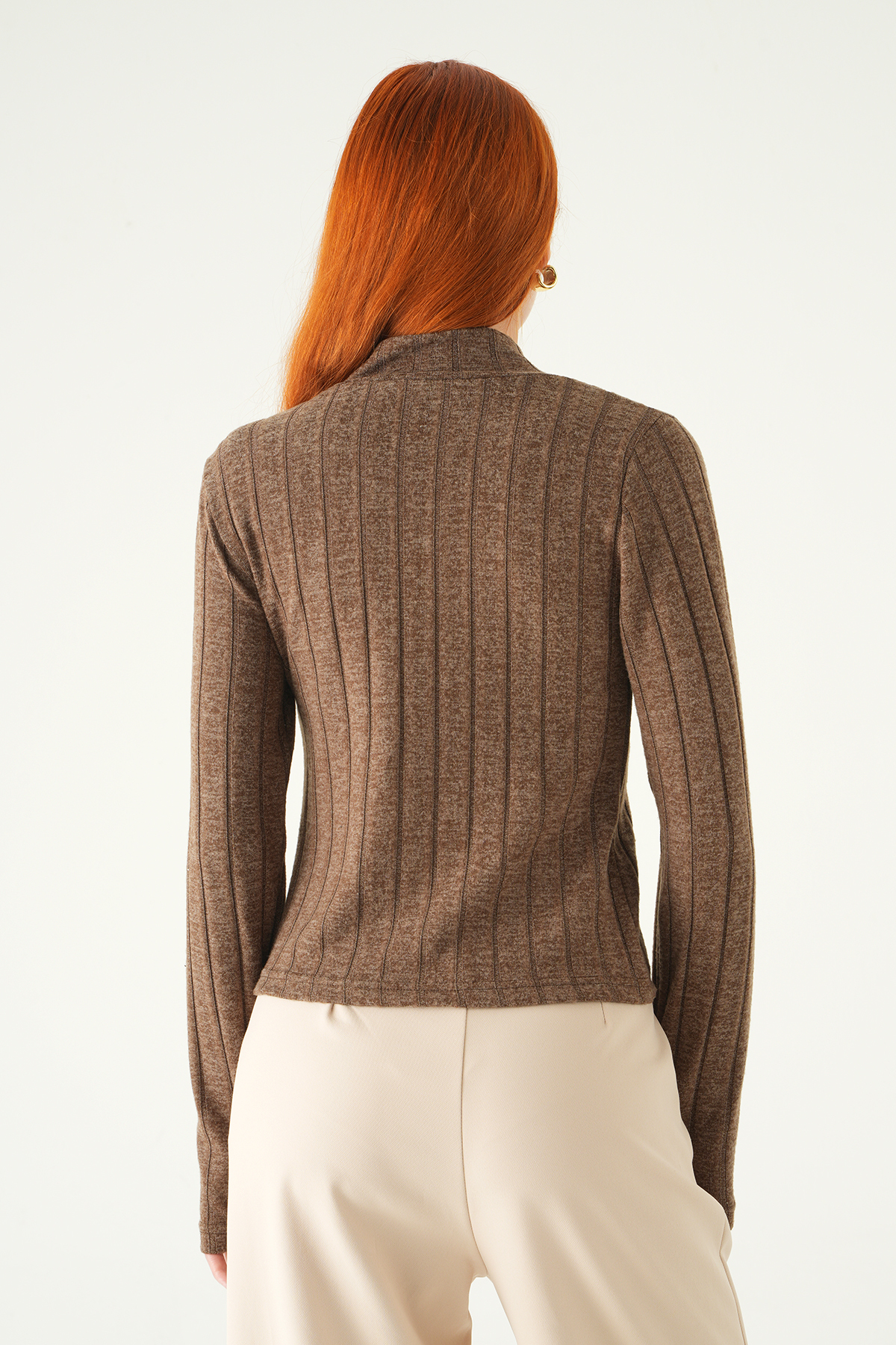 Kahve Balıkçı Yaka Uzun Kol Bluz 8361A - 5