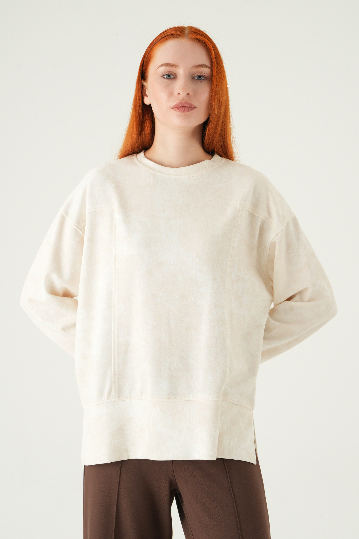 8363A Desenli Bisiklet Yaka Tunik Ekru - RAYS